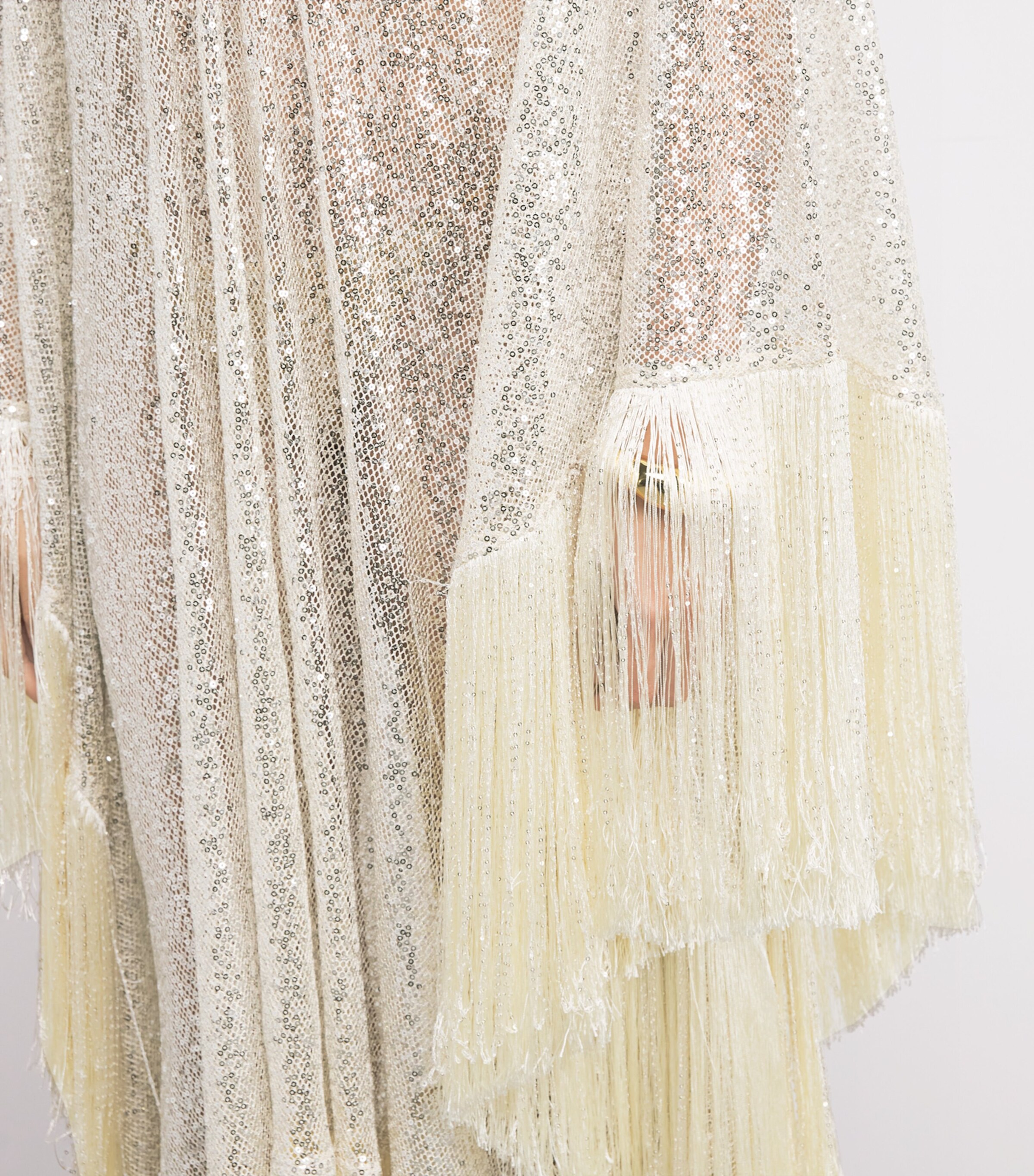 Fringe-Trim Sequinned Kaftan CHAMPAGNE Image 6