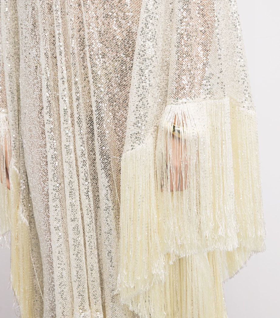 Fringe-Trim Sequinned Kaftan CHAMPAGNE Image 6