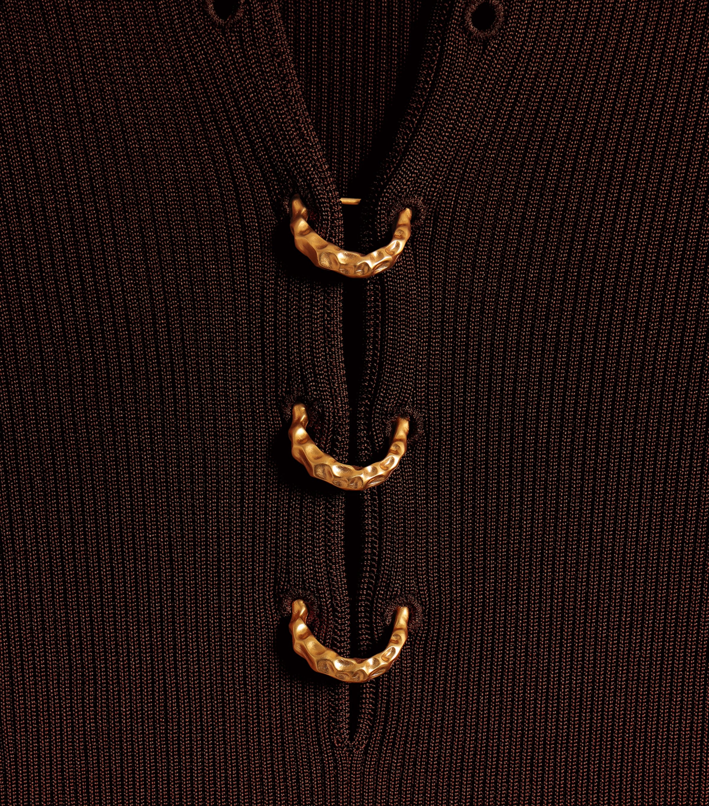 Schiaparelli Womens Silk Pierced Polo Shirt Brown Image 5