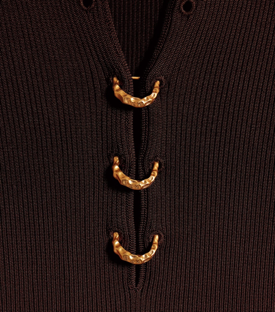 Schiaparelli Womens Silk Pierced Polo Shirt Brown Image 5
