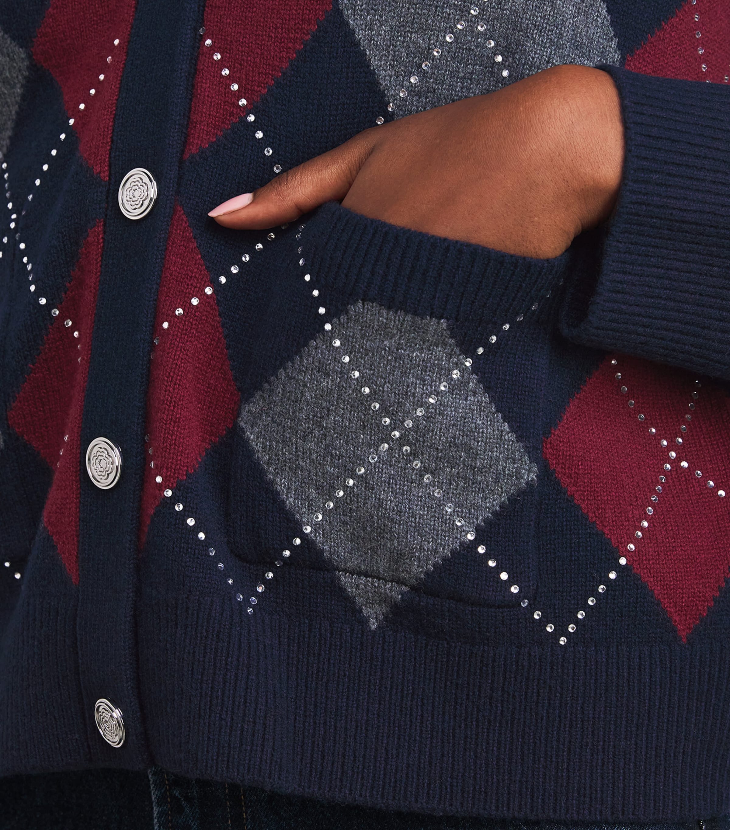 Wool Argyle Cardigan NAVY Image 6