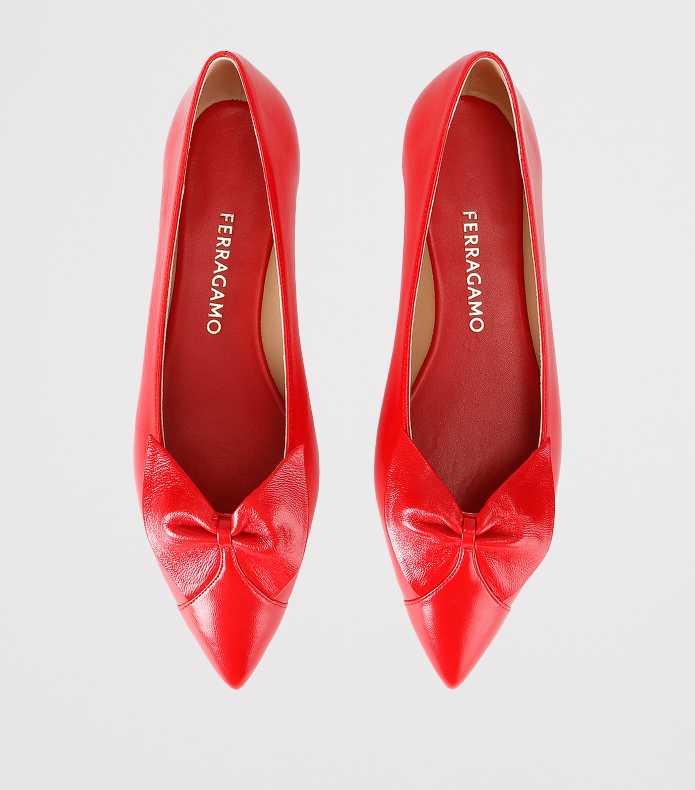 Salvatore Ferragamo Womens Leather Bow Gwen Ballet Flats Red Image 4