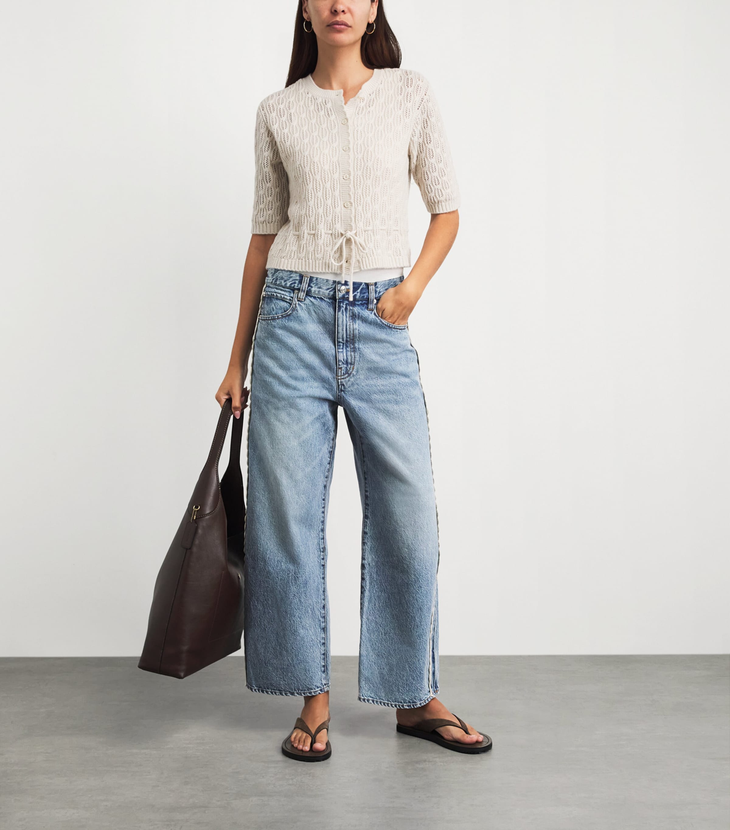 FRAME Womens Crochet Bow Crop Wide-Leg Jeans Aura Image 2