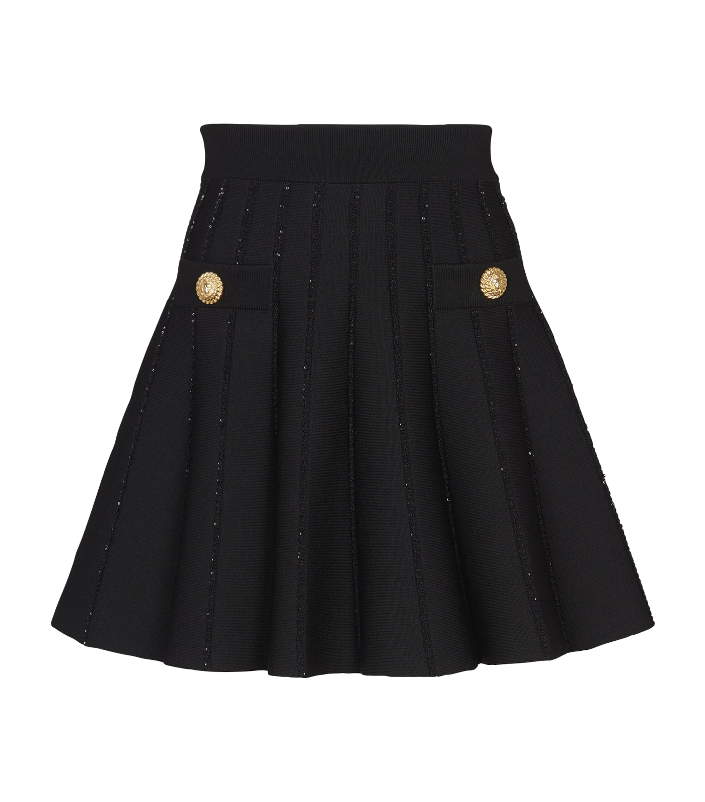 Shop Balmain Flared Knitted Mini Skirt In Black