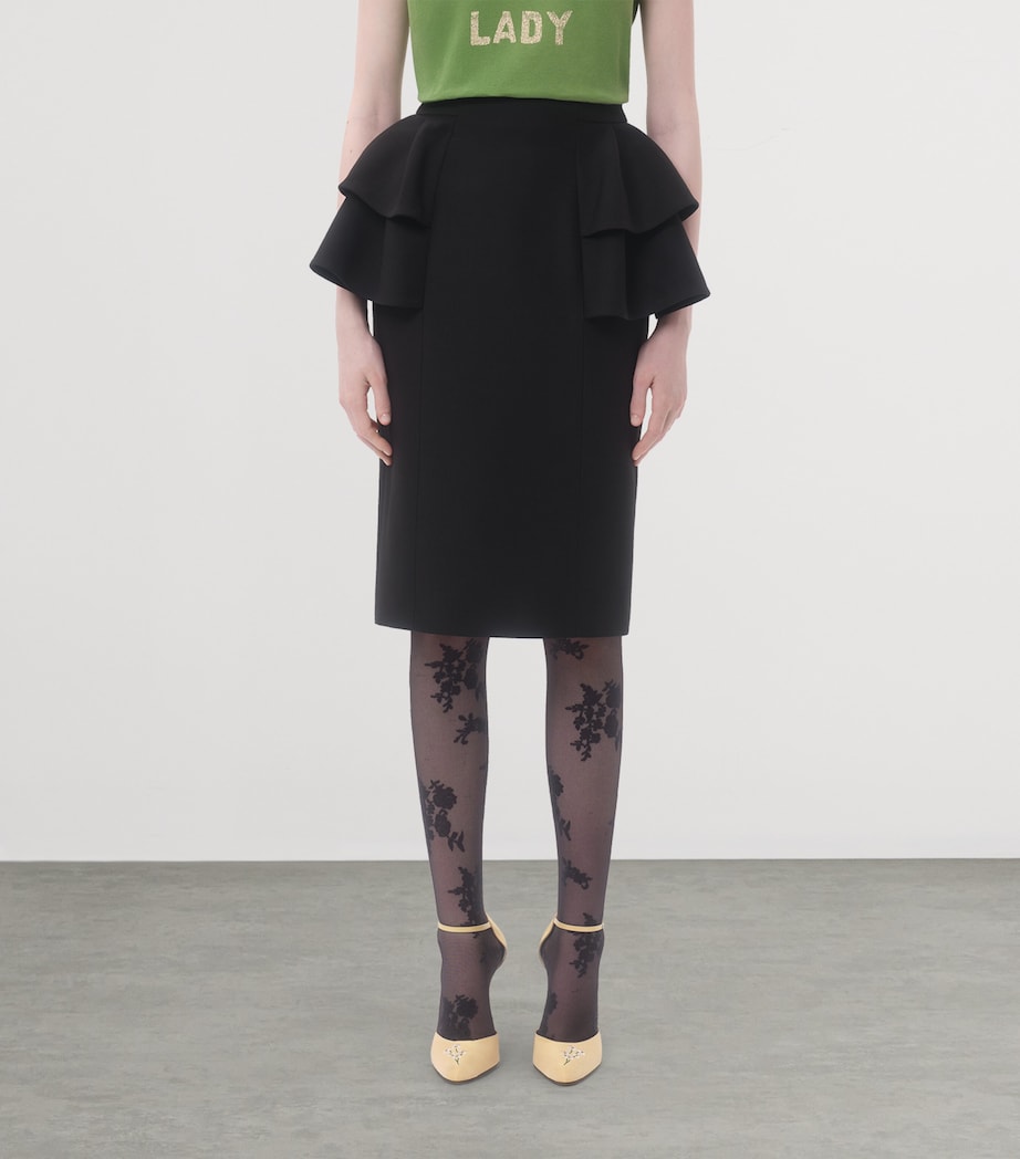 Valentino Womens Wool-Silk Ruffled Midi Skirt Image 2