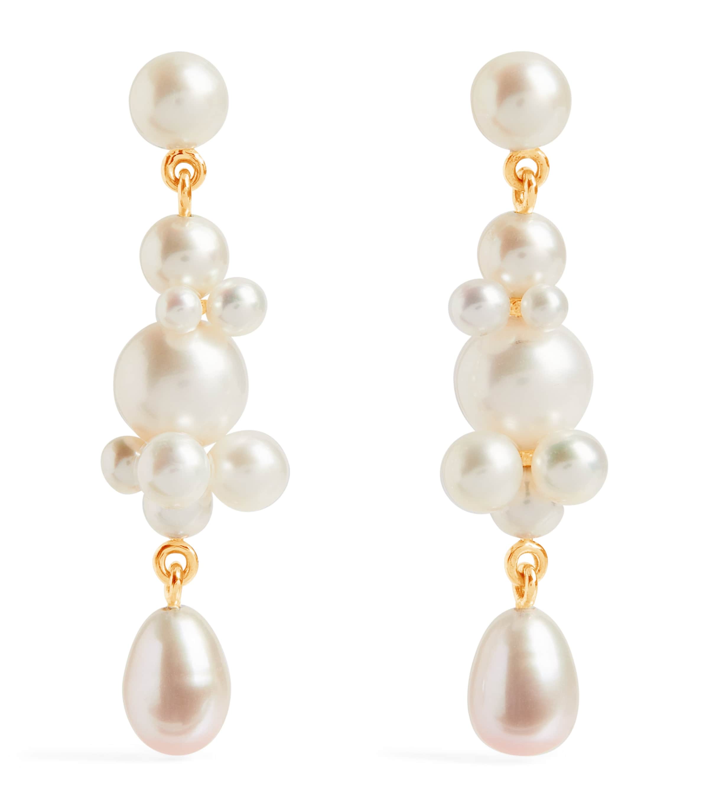 Sophie Bille Brahe Yellow Gold and Pearl Petite Splash Earrings | Partywear | Womens | Fine Jewellery | Fine Earrings | Drop Earrings | Designers | Sophie Bille Brahe