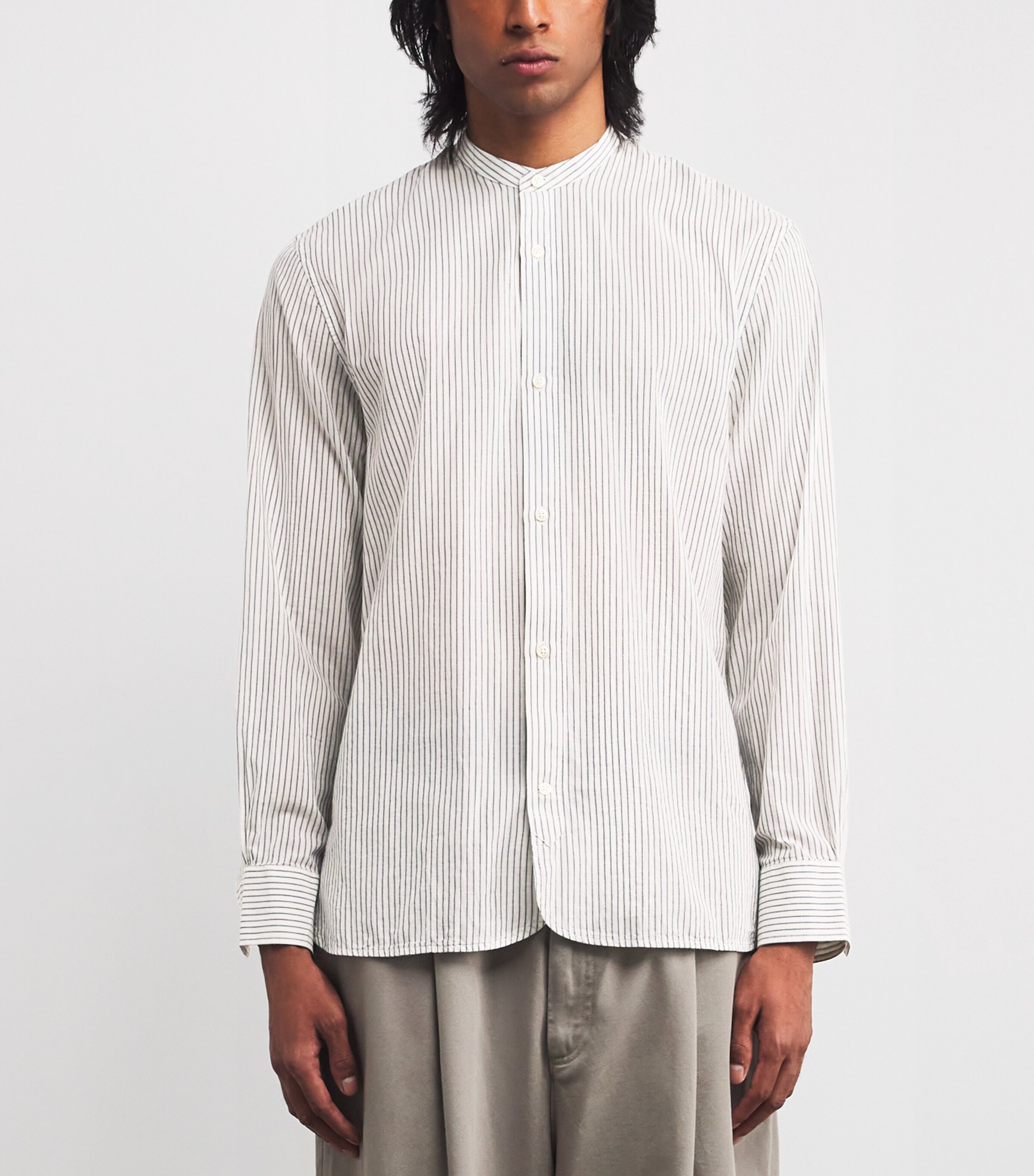 Cotton Stripe Shirt WHITE/GREY Image 3