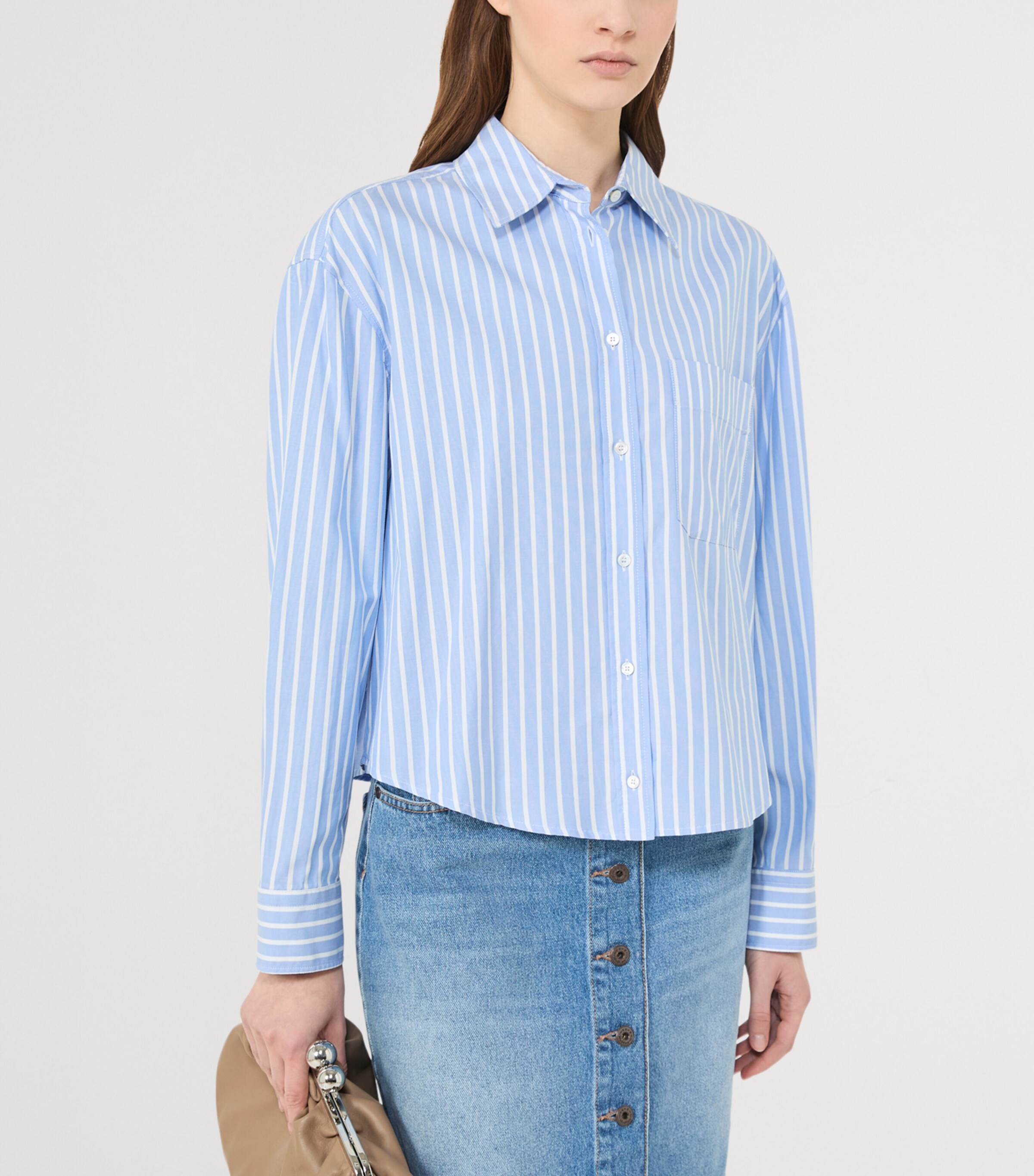 Weekend Max Mara Womens Cotton Striped Oxford Shirt Light Blue Image 4