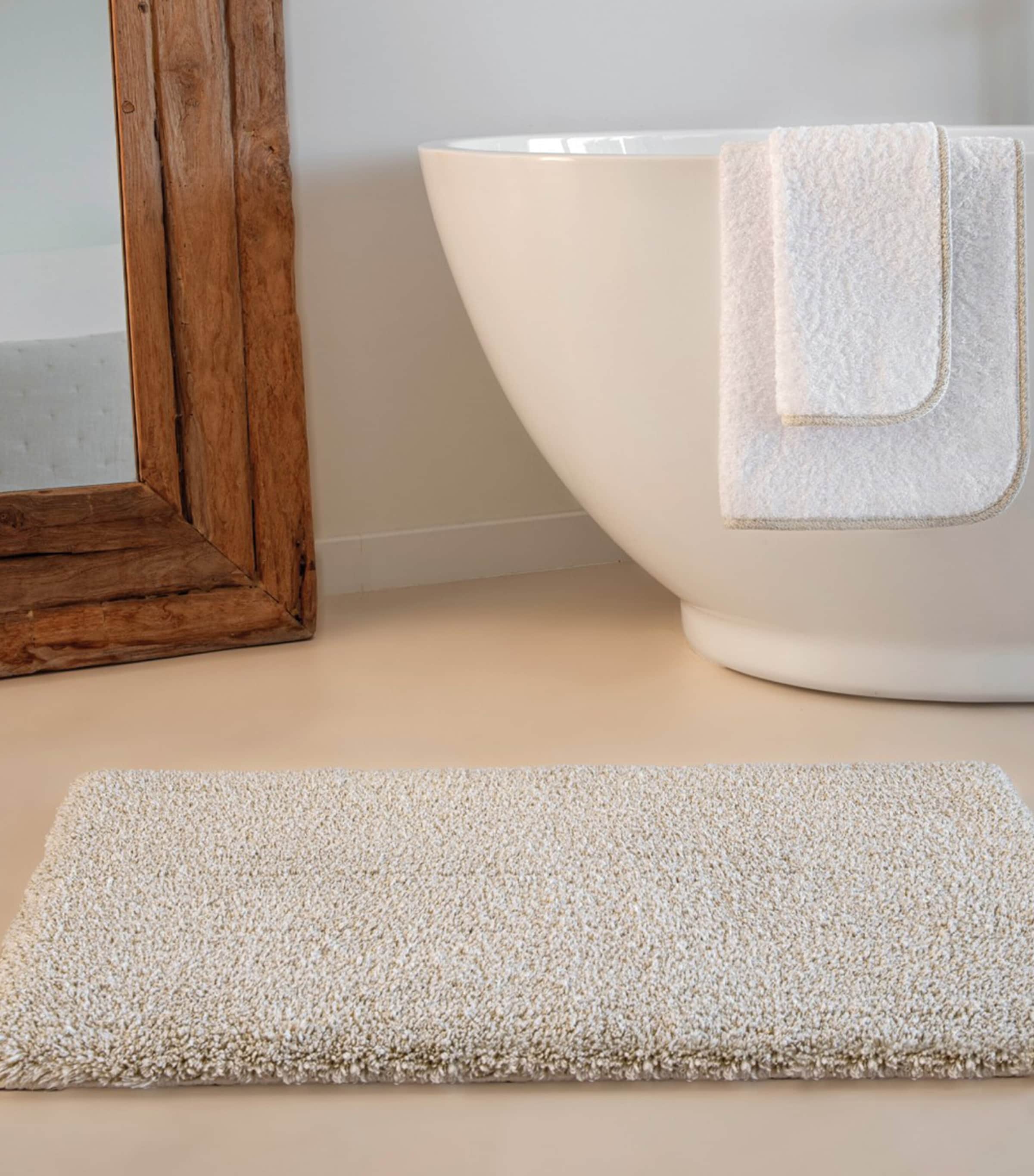 Cotton-Blend Parson Bath Mat (50cm x 80cm) WHITE/GOLDEN Image 2