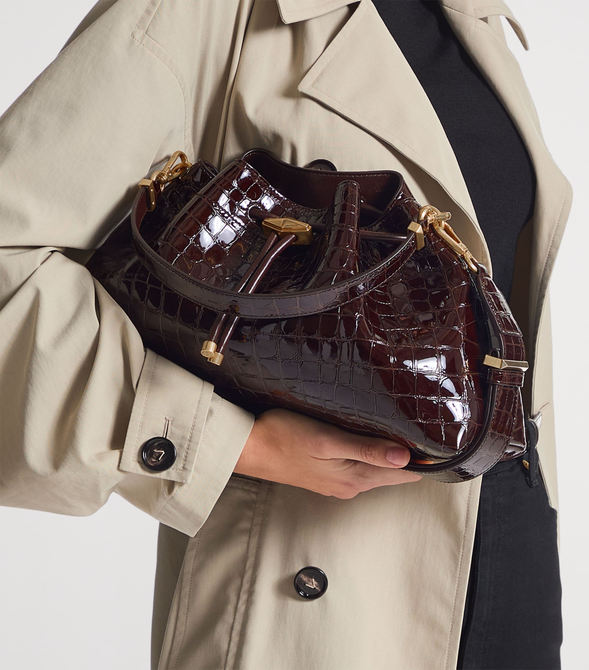 Medium Cinch Leather Shoulder Bag SAMBUCO/GOLD Image 2