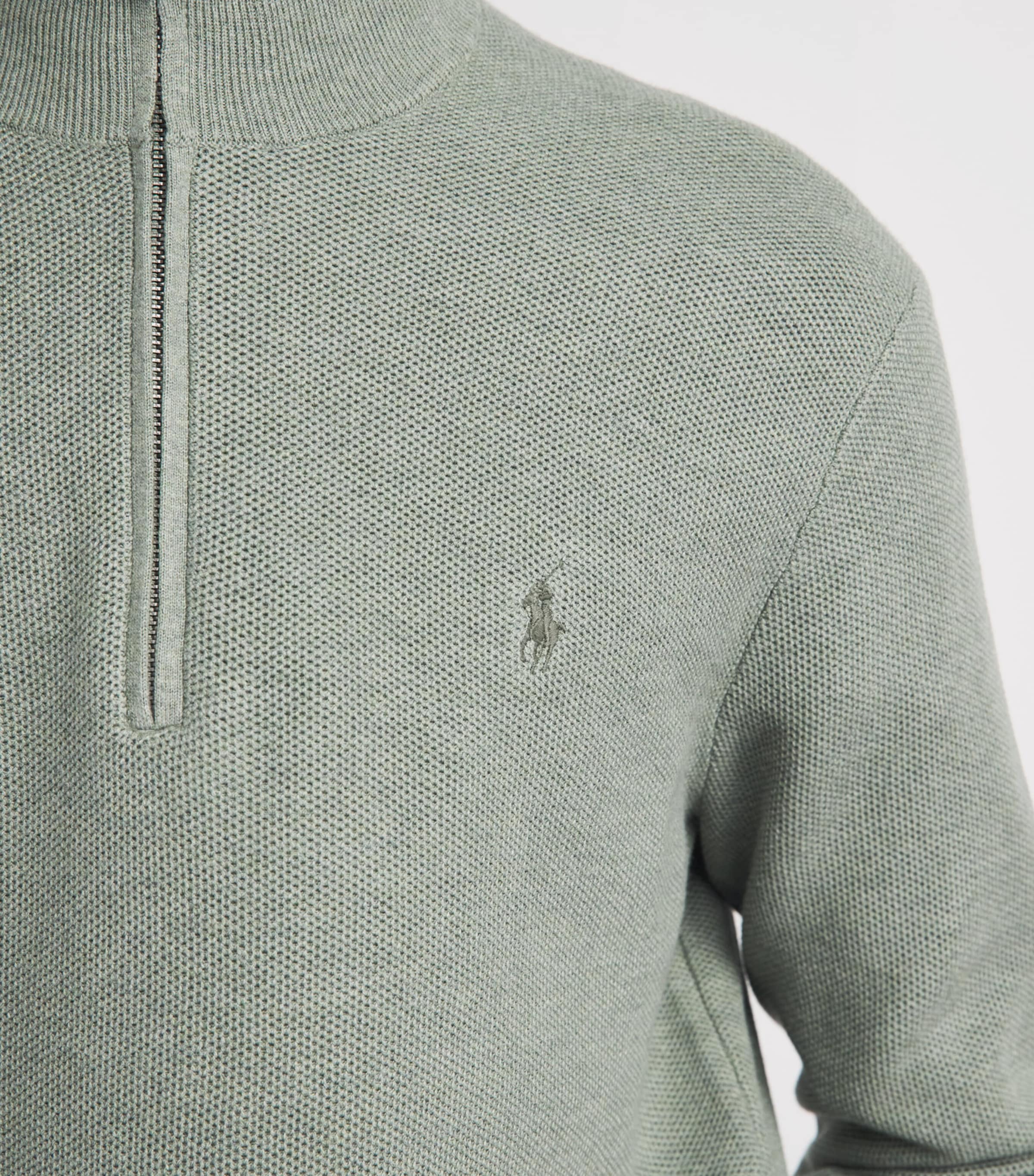 Polo Ralph Lauren Mens Cotton Half-Zip Sweater Fern Green Heather Image 3