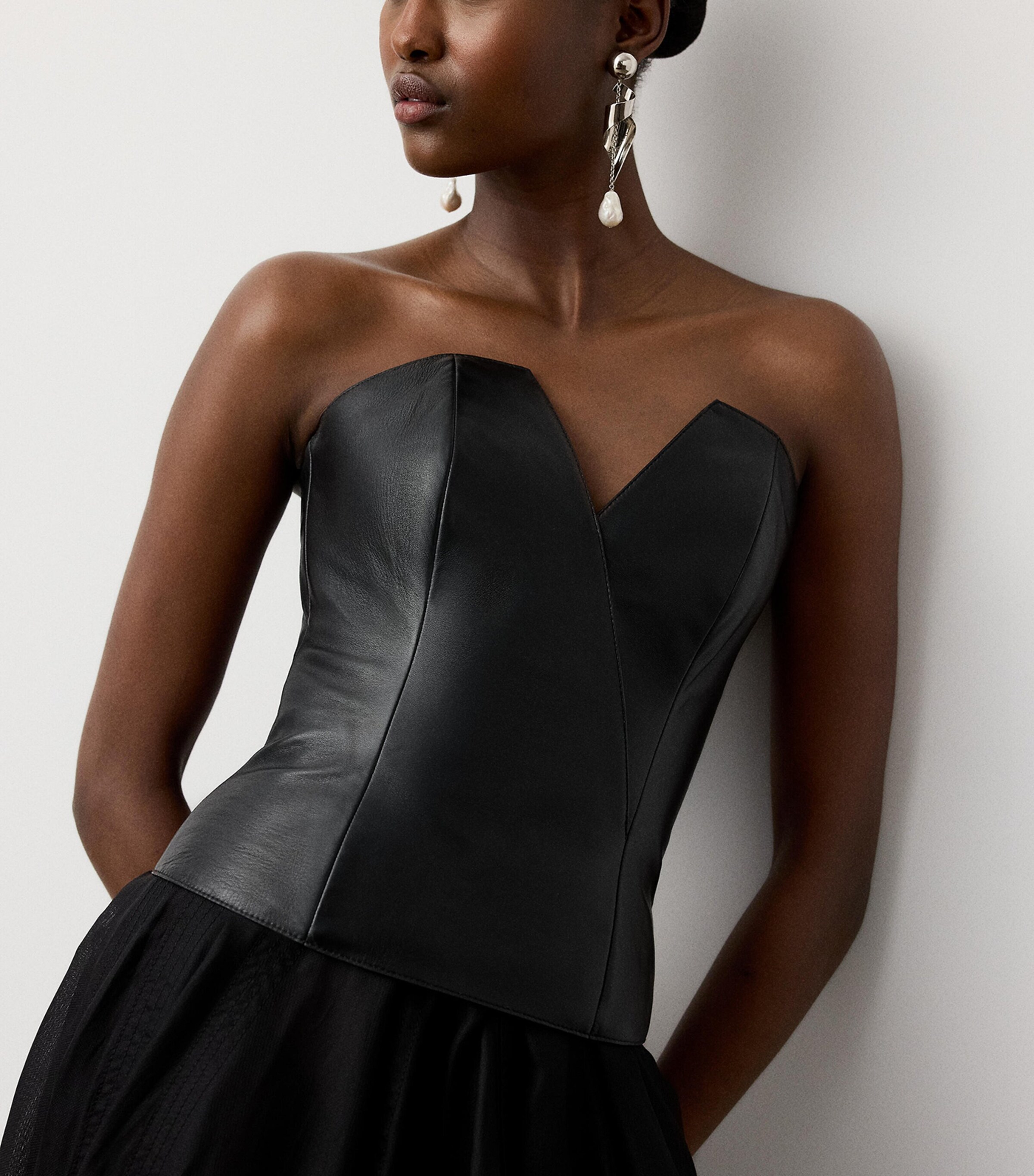 Ralph Lauren Collection Womens Leather Harling Bustier Top Black Image 6