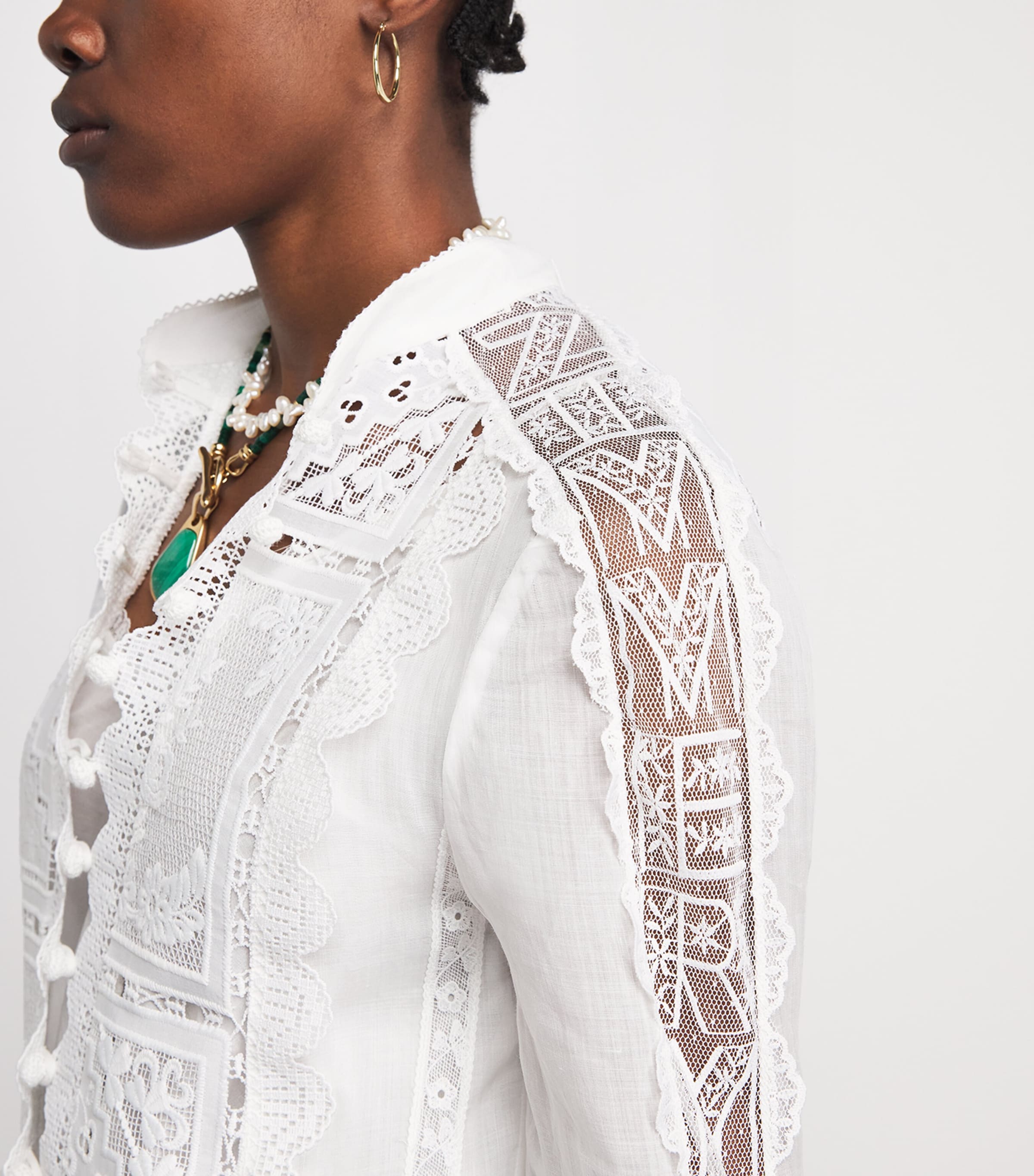 Zimmermann Womens Ramie Lace Aster Blouse Ivo Ivory Image 3