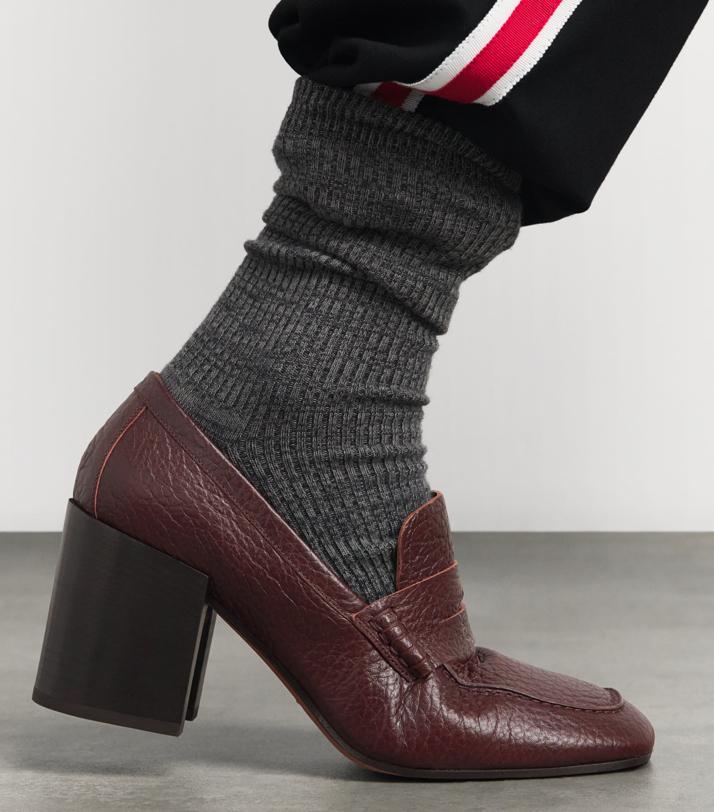 DRIES VAN NOTEN Womens Leather Heeled Loafers 70 Wine Image 2