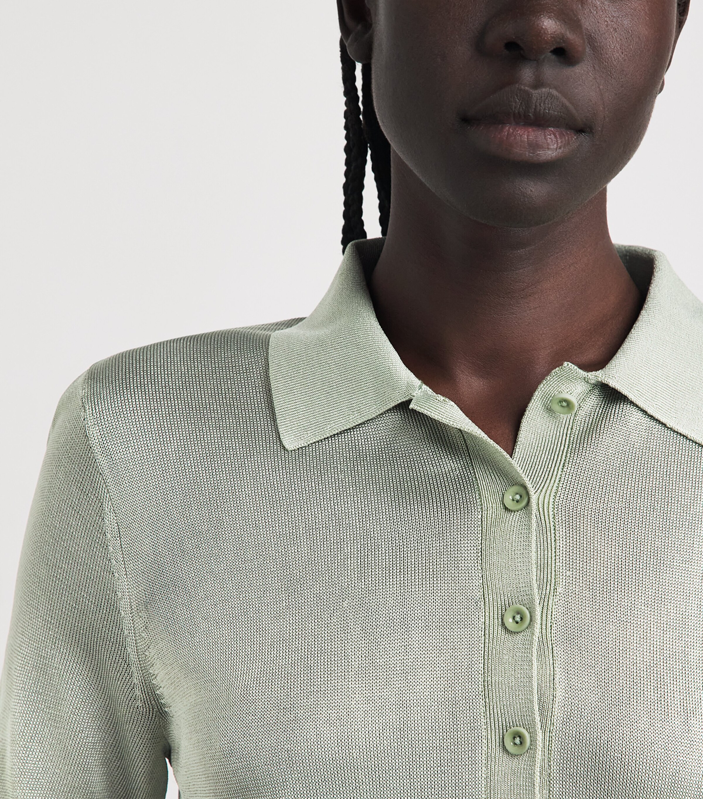 Theory Womens Linen-Blend Sheer Polo Shirt Delicate Green Image 3