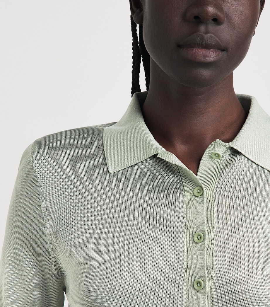 Theory Womens Linen-Blend Sheer Polo Shirt Delicate Green Image 3