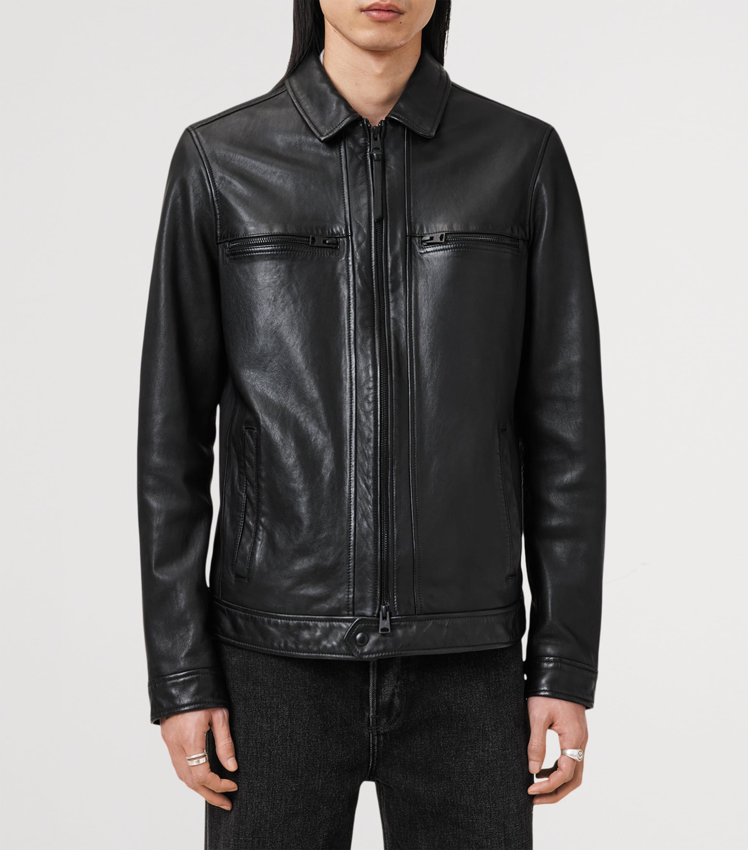 AllSaints Black Leather Luck Jacket Harrods PR