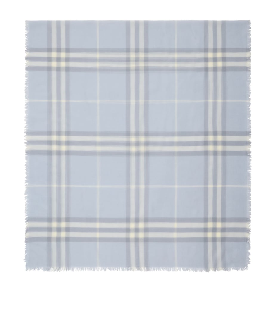 Wool Wide Check Scarf MIST BLUE Image 1