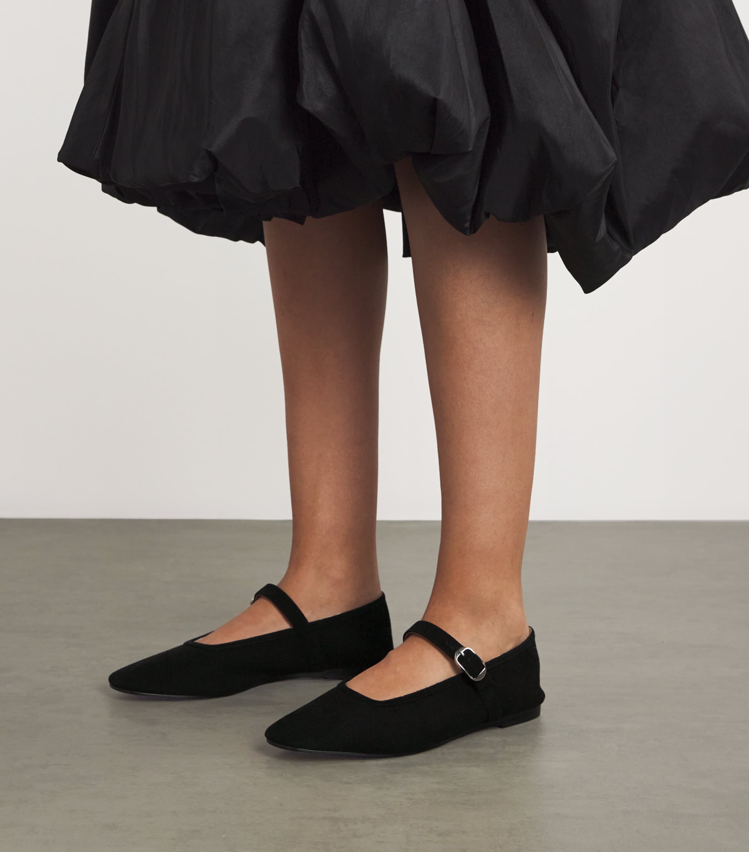 Suede Mary Jane Ballet Flats BLACK Image 2