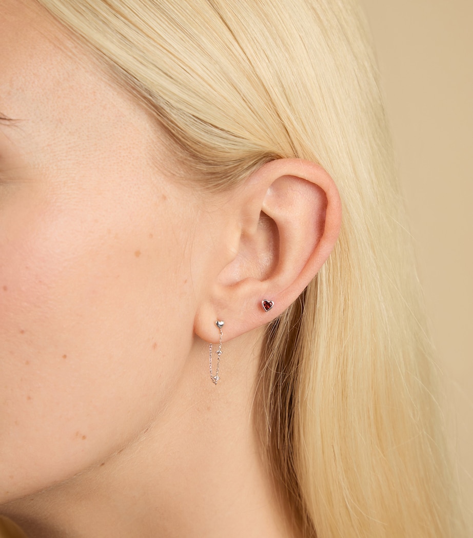 White Gold and Garnet Pink Heart Single Stud Earring WHITE GOLD Image 2