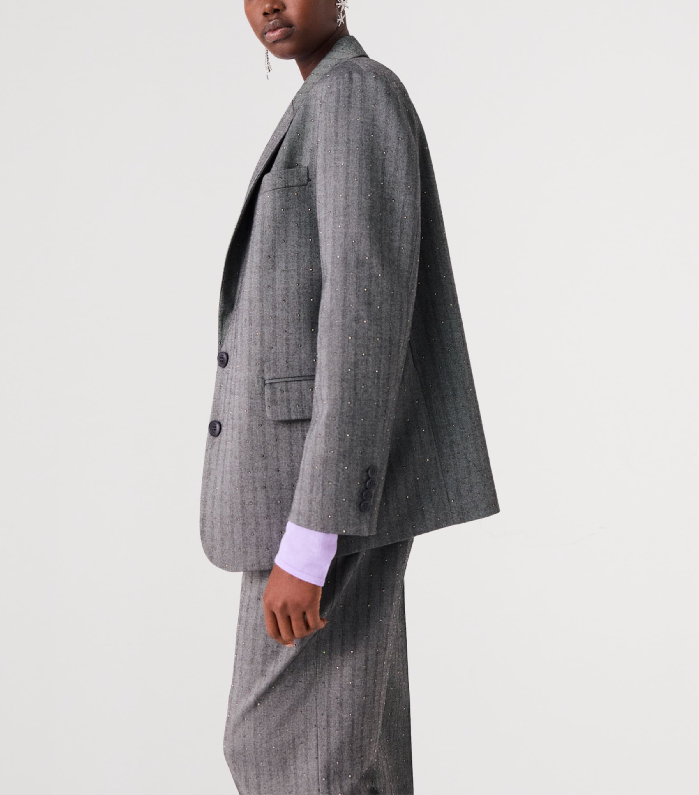 Maje Womens Striped Rhinestone-Embellished Blazer Grey Image 5
