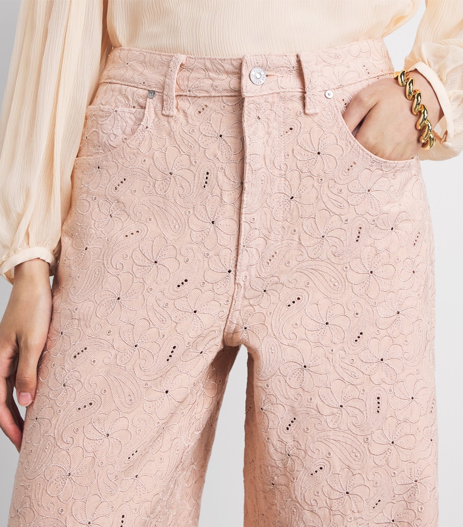 PAIGE Womens Floral Cameron Wide-Leg Jeans Sunset Peach Embr Image 3