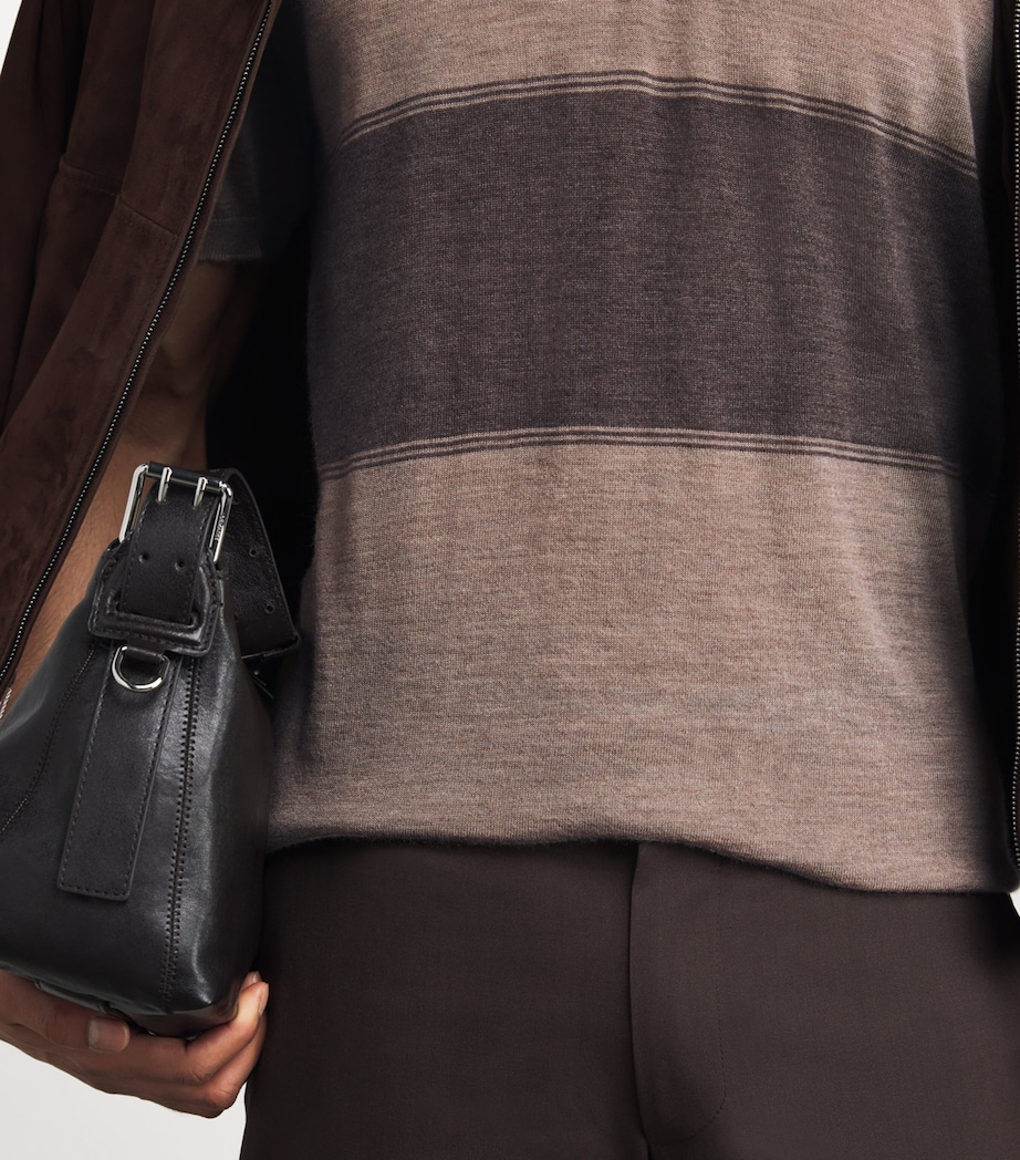 Superfine Cashmere Stripe Polo Shirt Q25929 PEBBLE/ASH Image 6