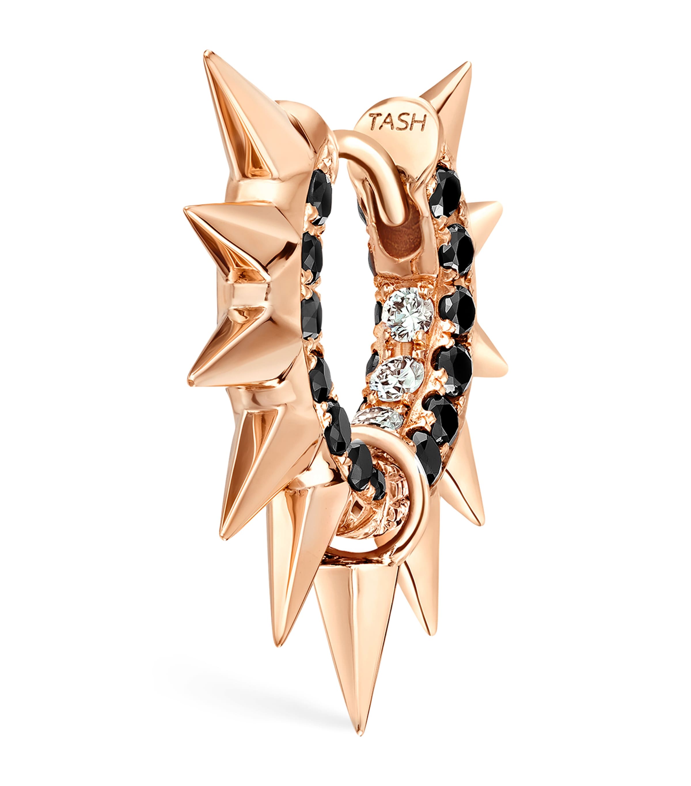 MARIA TASH ROSE GOLD BLACK AND WHITE DIAMOND PAVÉ METAL MOHAWK HOOP EARRING