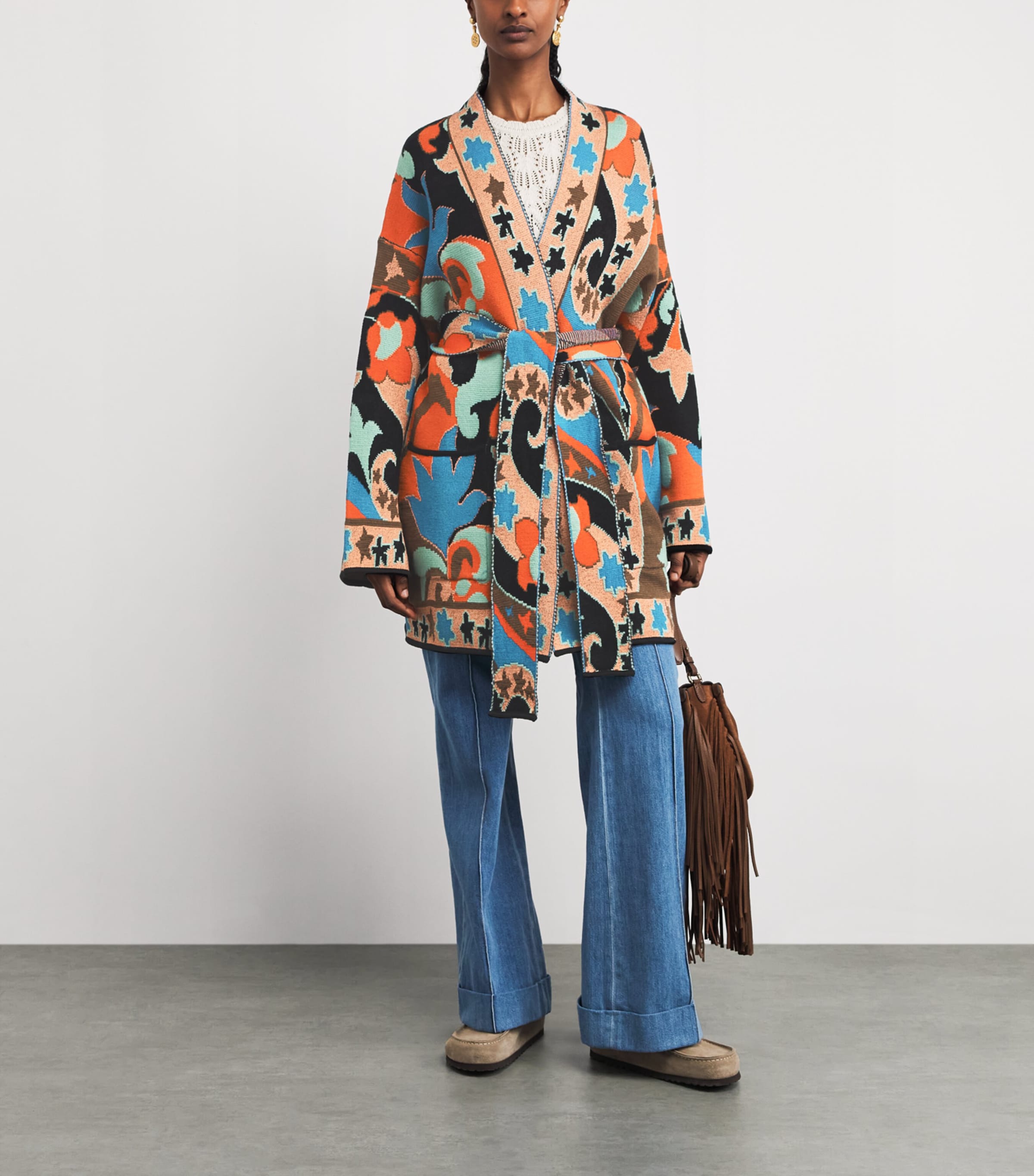 Etro Womens Wool-Blend Jacquard Cardigan Red Image 2