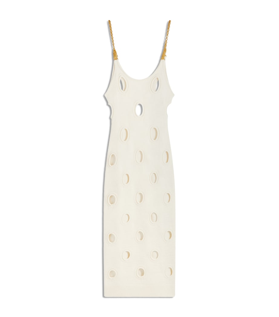 Schiaparelli Womens Knitted Polka-Dot Midi Dress Ecru Image 1