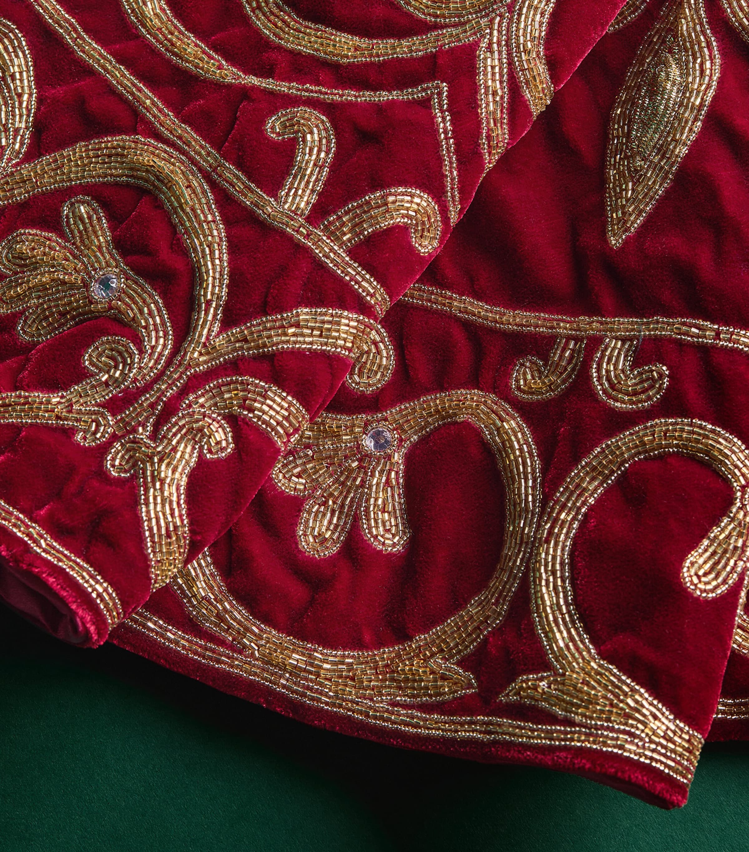 Harrods Velvet Embroidered Tree Skirt Burgundy/gold Image 2