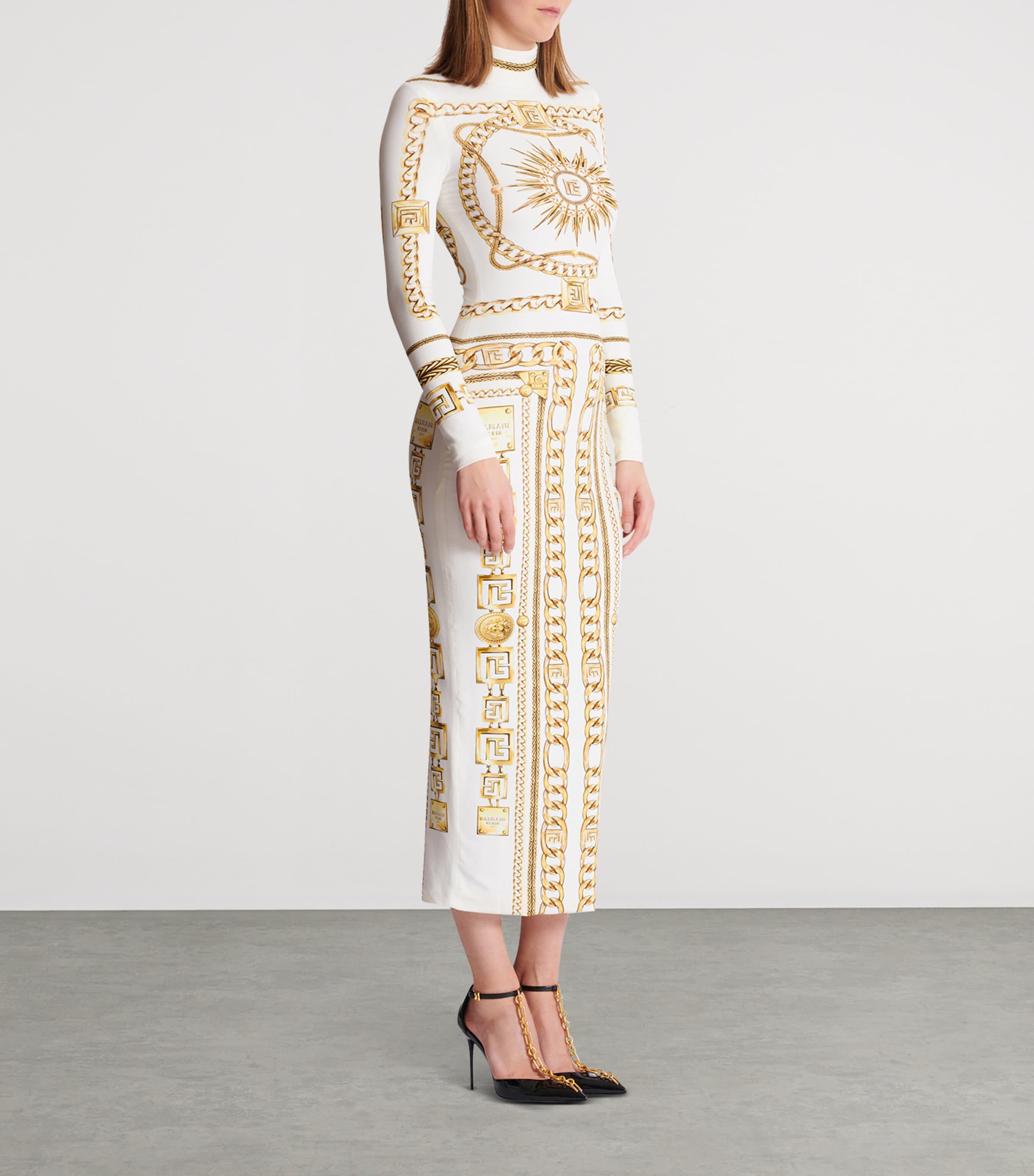 Jersey Chain Print Maxi Dress GAD BLANC/OR Image 2