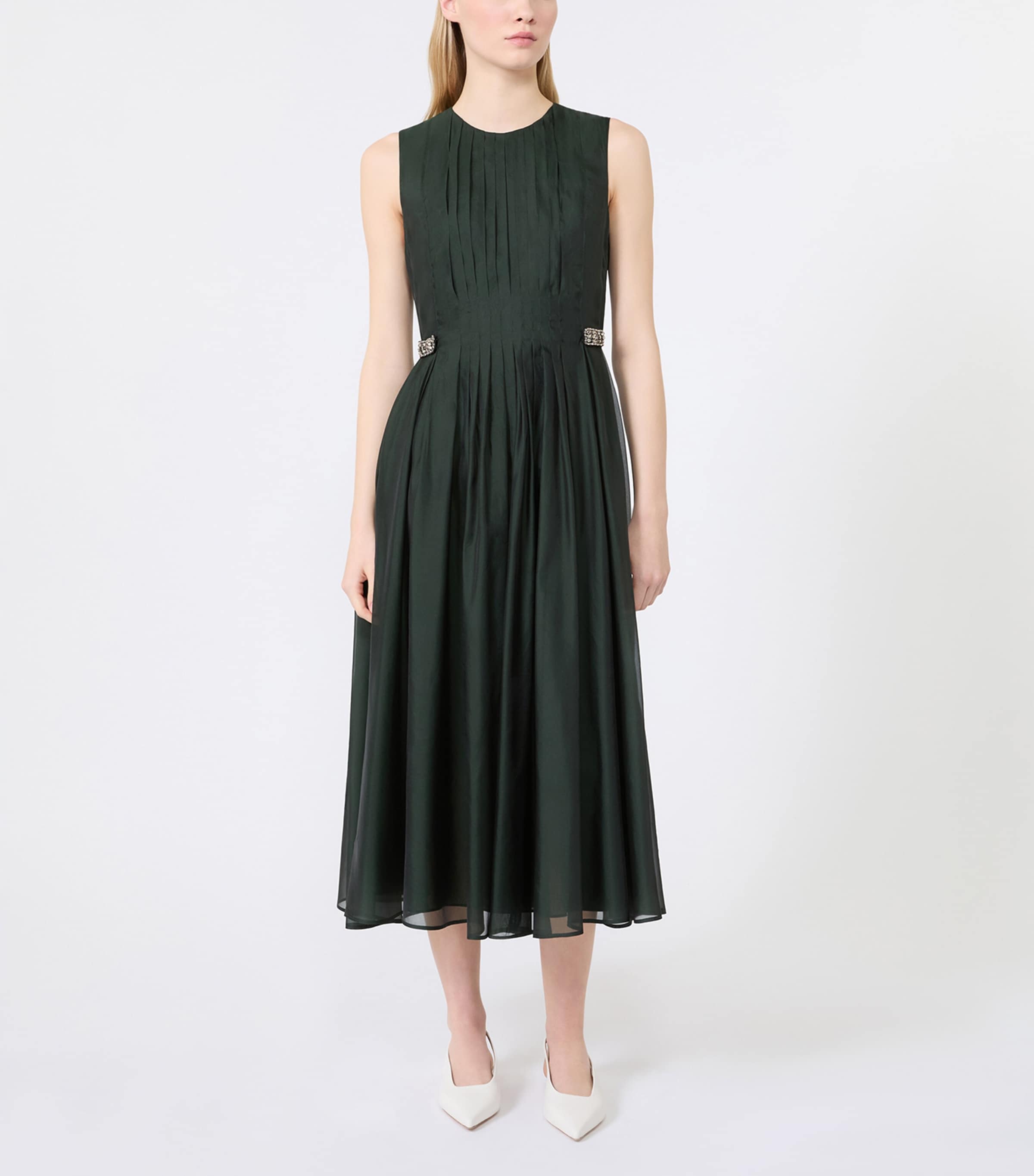Max Mara Womens Silk-Blend Organza Fit-And-Flare Maxi Dress Moss Green Image 3