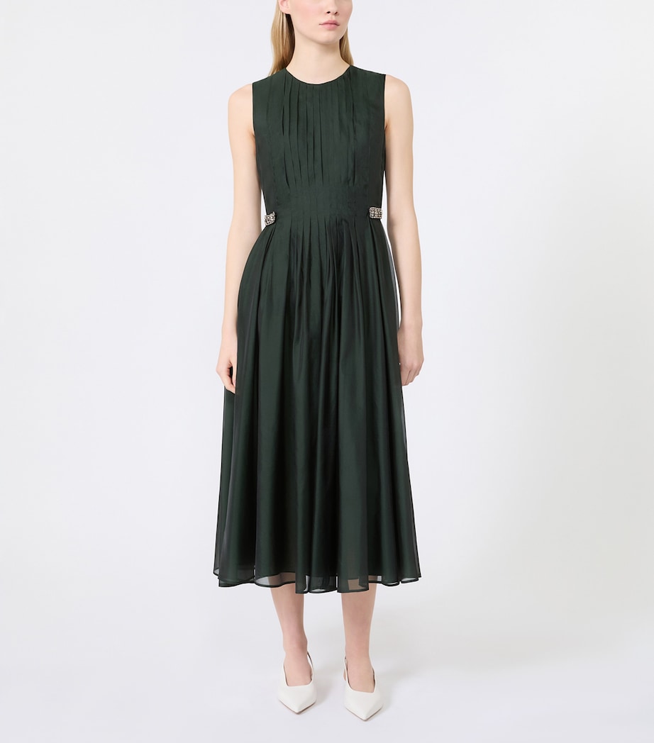 Max Mara Womens Silk-Blend Organza Fit-And-Flare Maxi Dress Moss Green Image 3