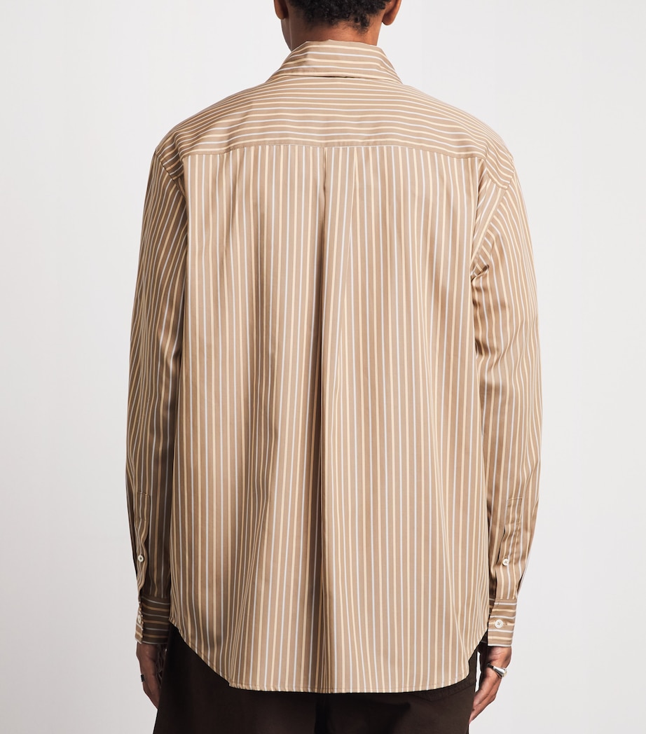 System Mens Cotton Stripe Shirt Sepia Beige Image 5