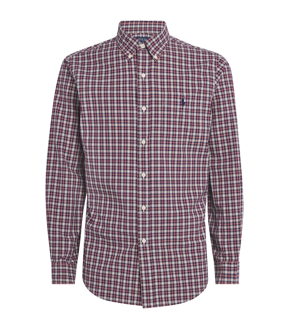 Polo Ralph Lauren Mens Cotton Check Polo Pony Custom Fit Shirt Red Cream Multi Image 1