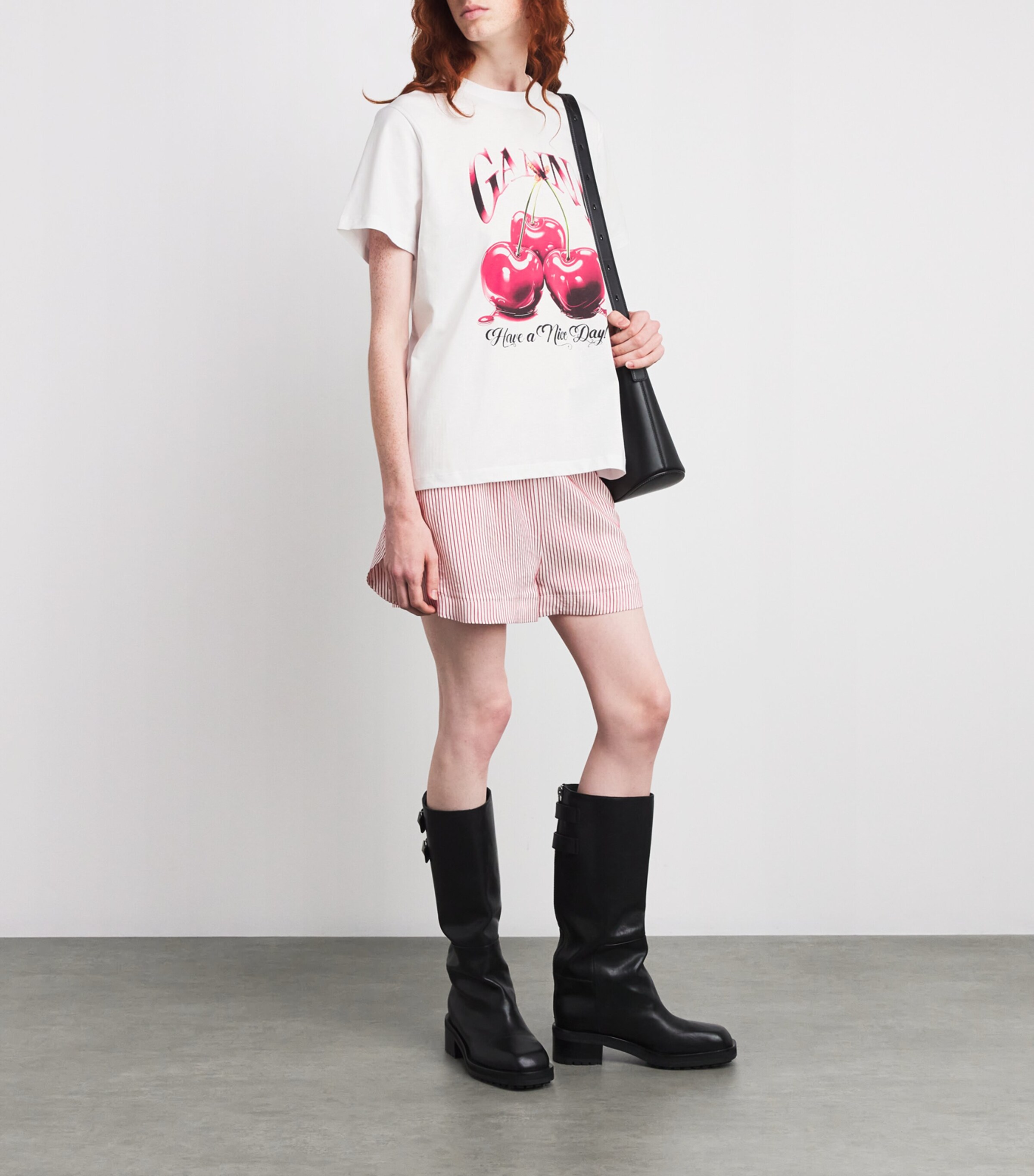 GANNI Womens Organic Cotton Cherry T-Shirt Bright White Image 2