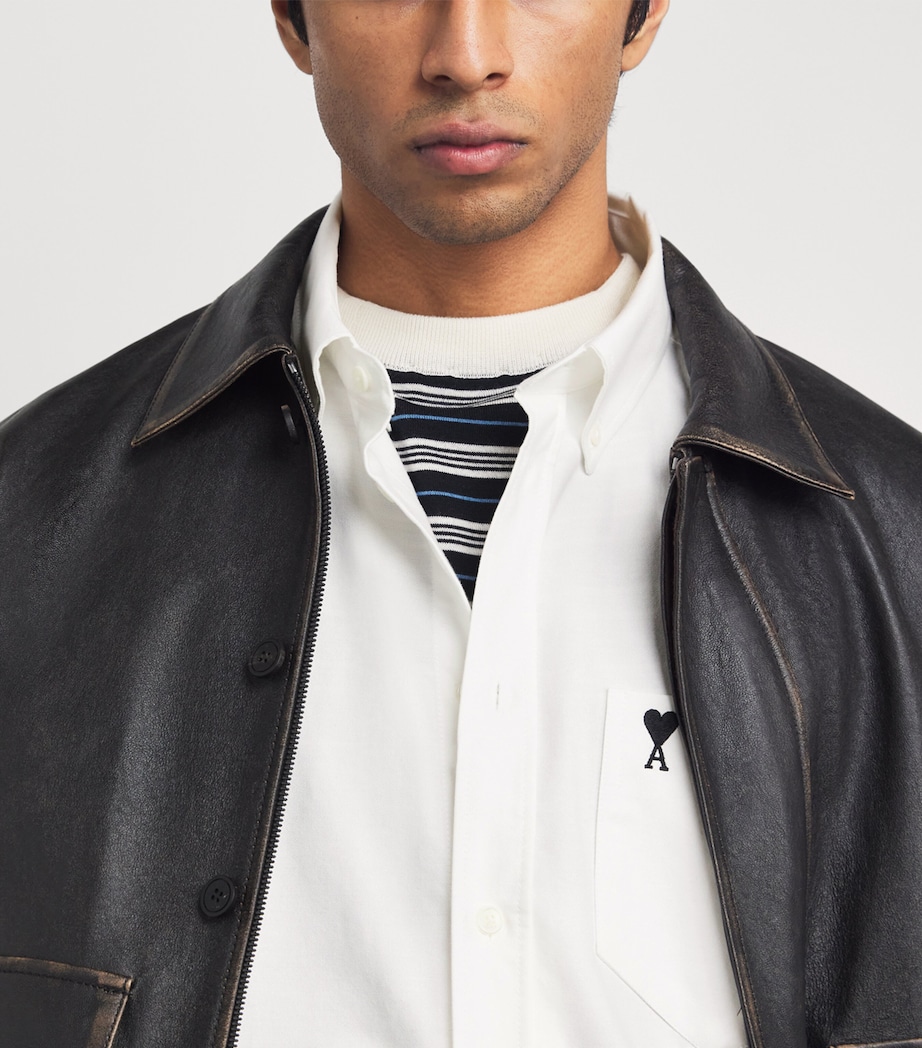 AMI Paris Mens Cotton Ami de Coeur Oxford Shirt Blanc Naturel Image 3