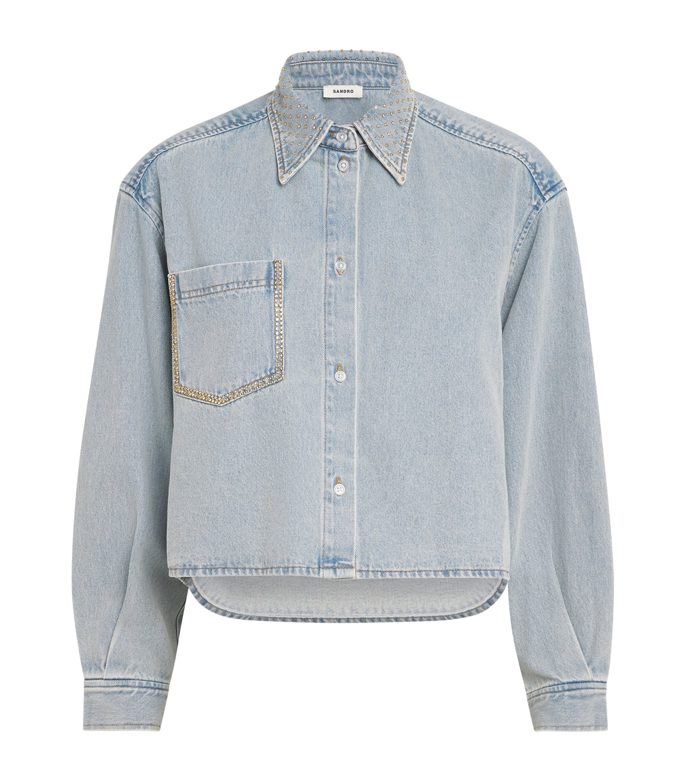 Sandro Paris Womens Denim Embellished Shirt Light Bu Jean Image 1