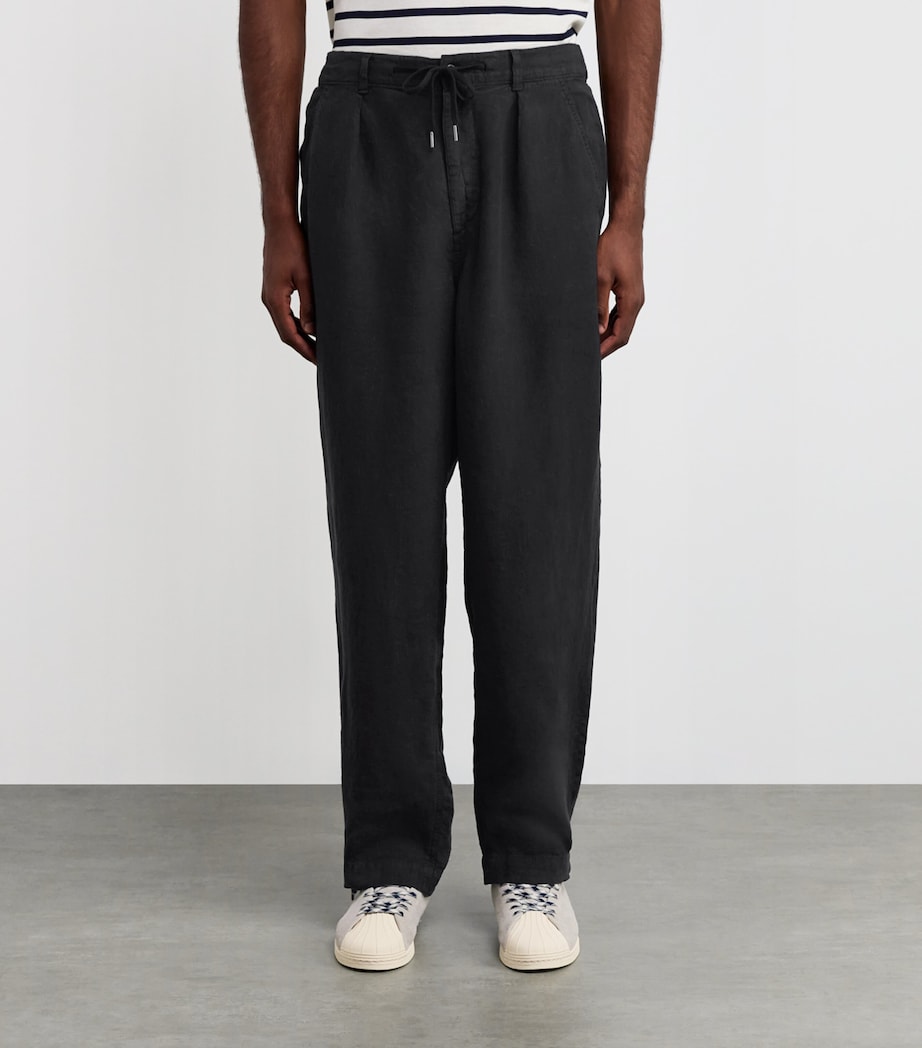 Linen Drawstring Trousers BLACK Image 3