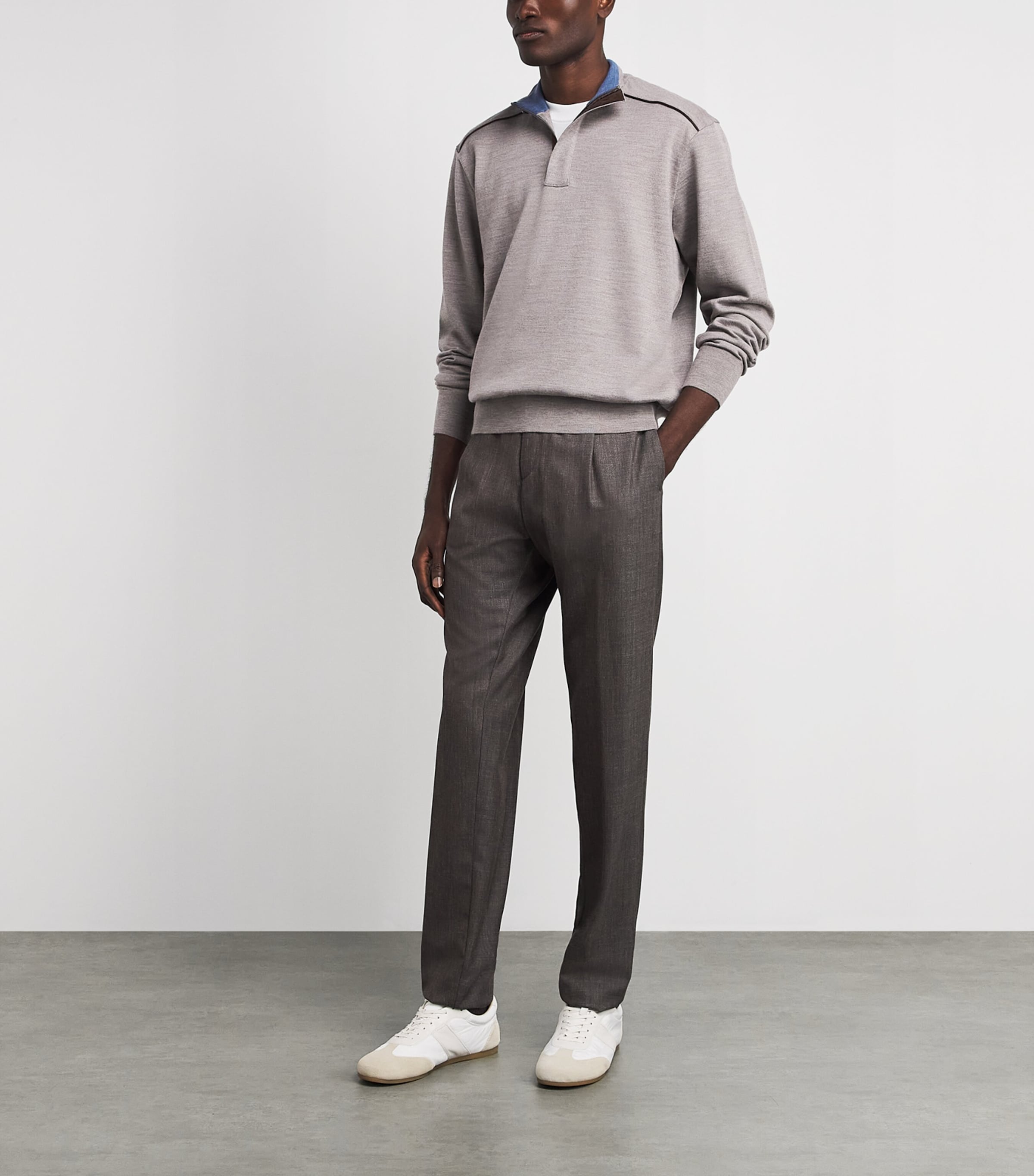 Paul & Shark Mens Virgin Wool Quarter-Zip Sweater Beige Image 2