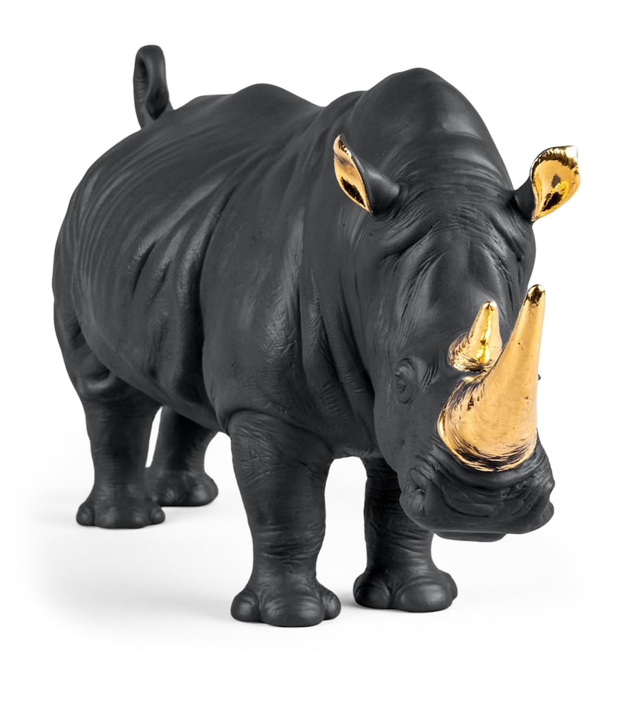 Porcelain Rhino Figurine BLACK & GOLD Image 4
