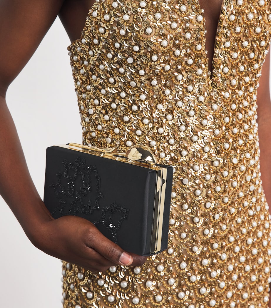 Erdem Embellished Bloom Clutch Bag Black Image 4