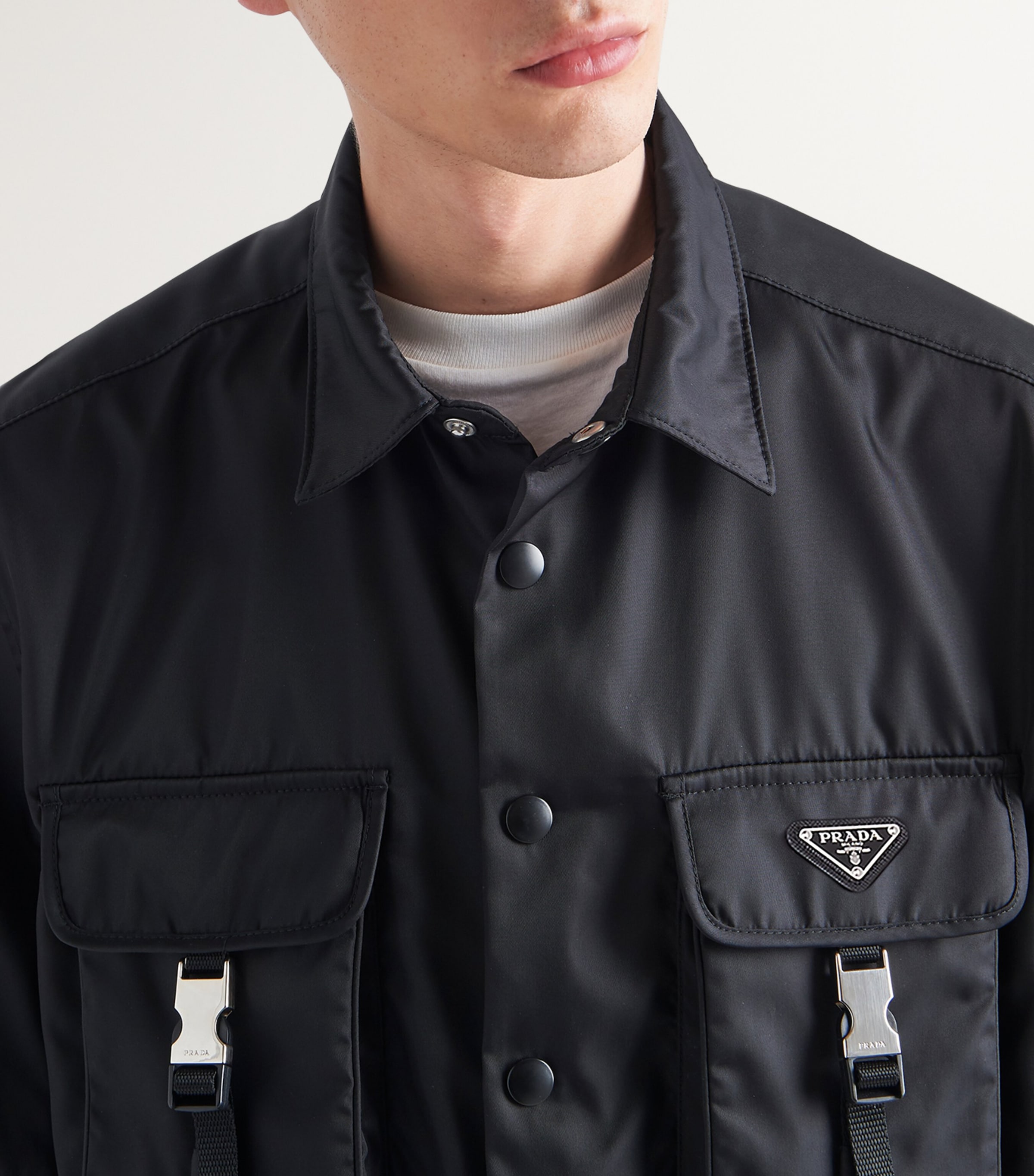 【極美品】PRADA Re-Nylon Triangle Logo Shirt Prada Re-Nylon triangle-logo Shirt | Black | FARFETCH ID