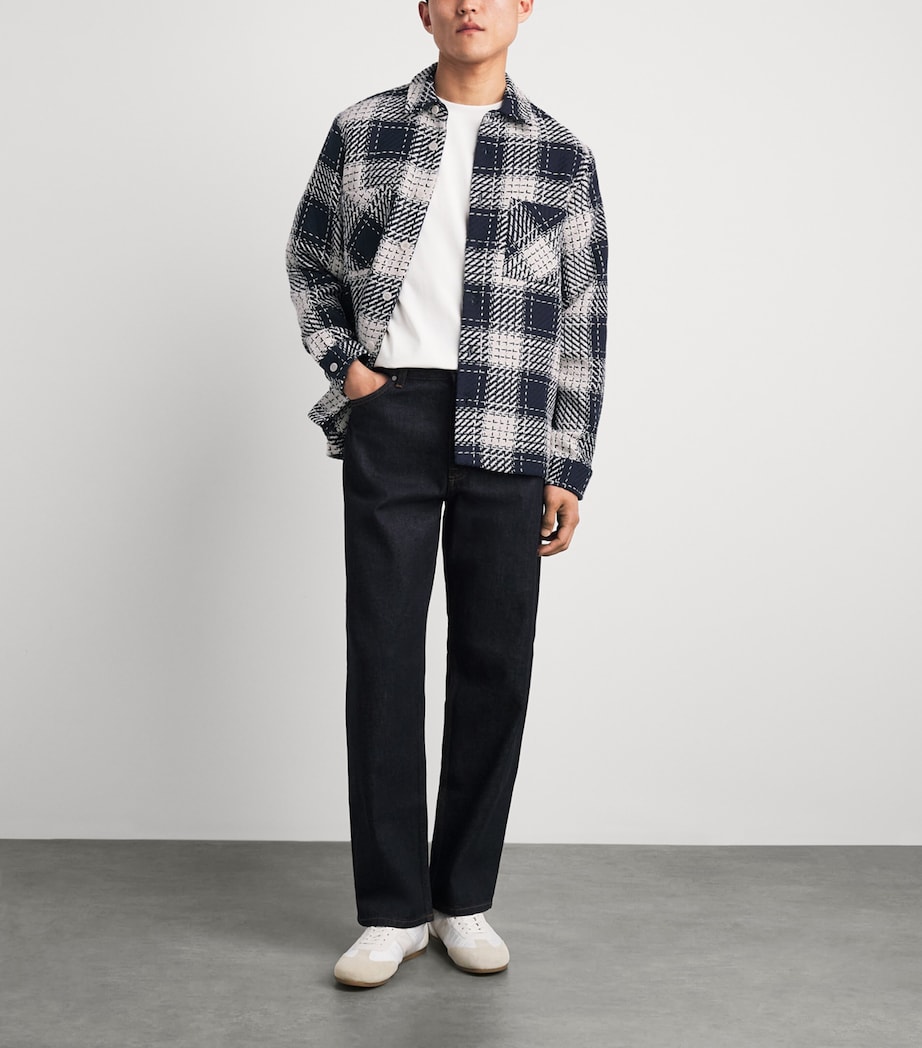 Wax London Mens Beatnik Check Whiting Overshirt Marine Image 2