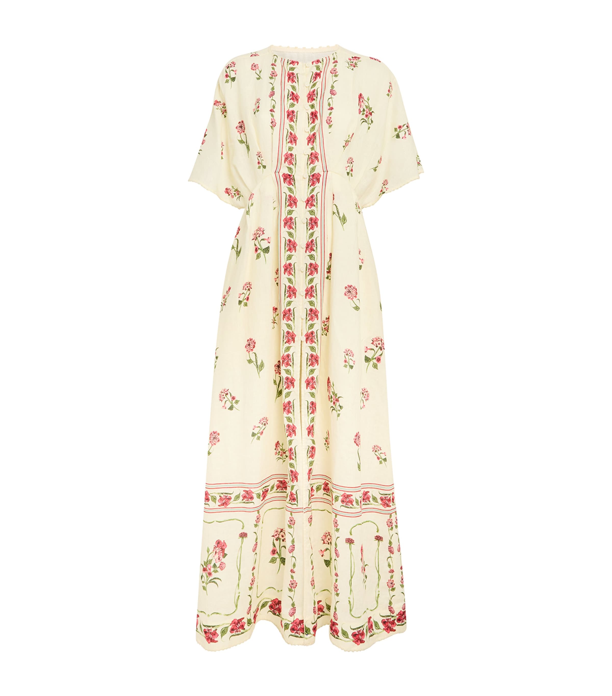 Agua By Agua Bendita Linen Floral Maxi Kaftan In Neutral
