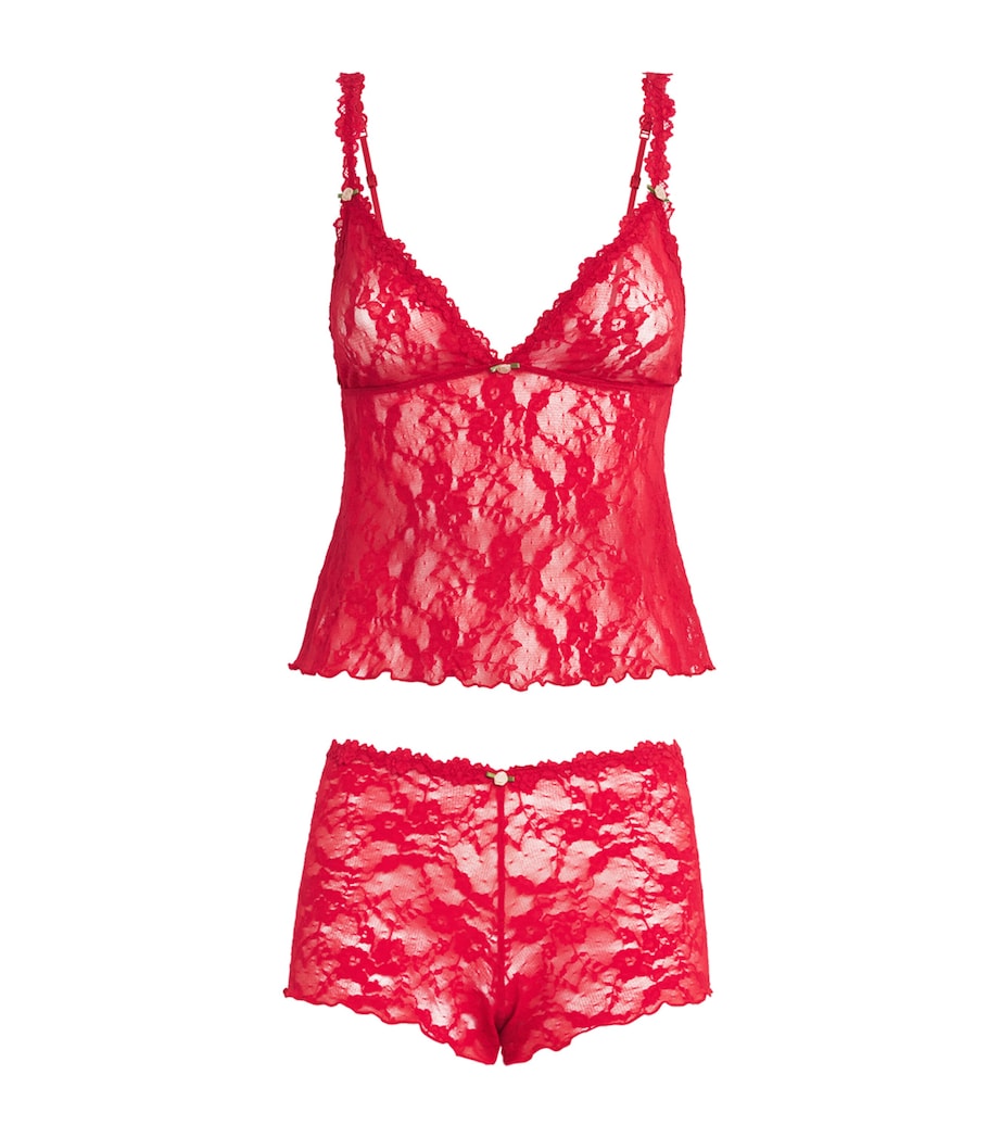 Stretch Lace Triangle Camisole and Shorts Set RED Image 1