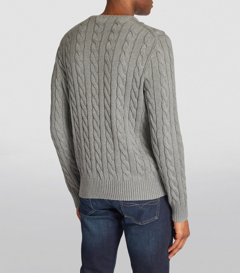 Cable-Knit Polo Pony Sweater GREY Image 4