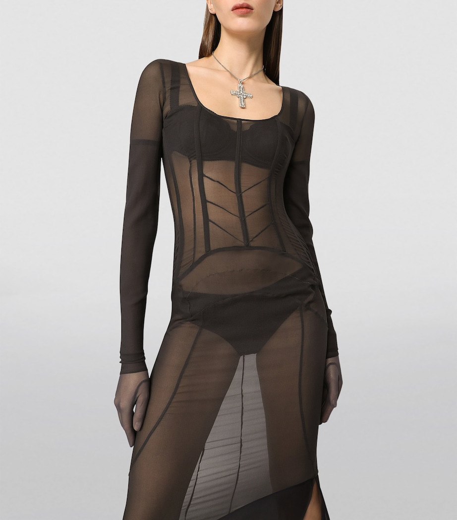 KIM DOLCE&GABBANA Silk Semi-Sheer Maxi Dress N5543-GREY Image 5