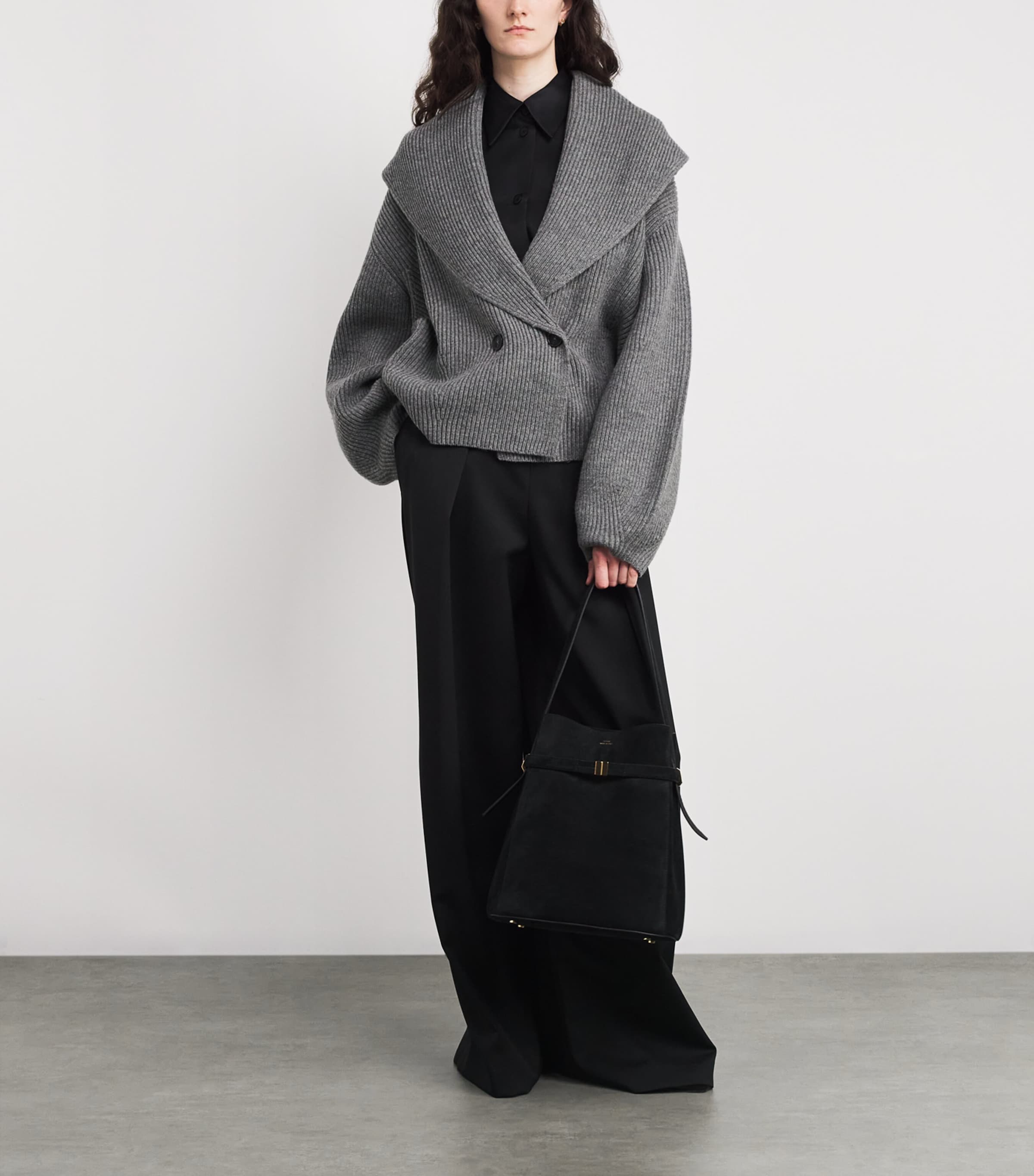 Totême Wool-blend Shawl Cardigan In Gray